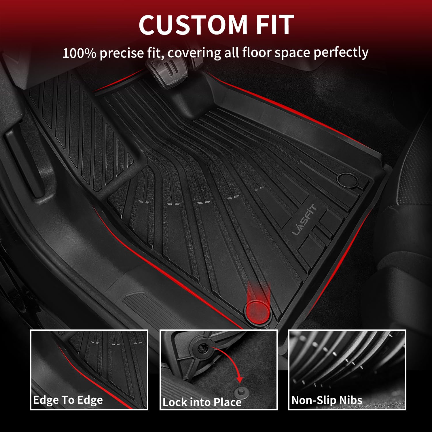 LASFIT TPE Floor Mats for Volkswagen ID.4 (2021-2025) - All Weather Waterproof Liners, Black