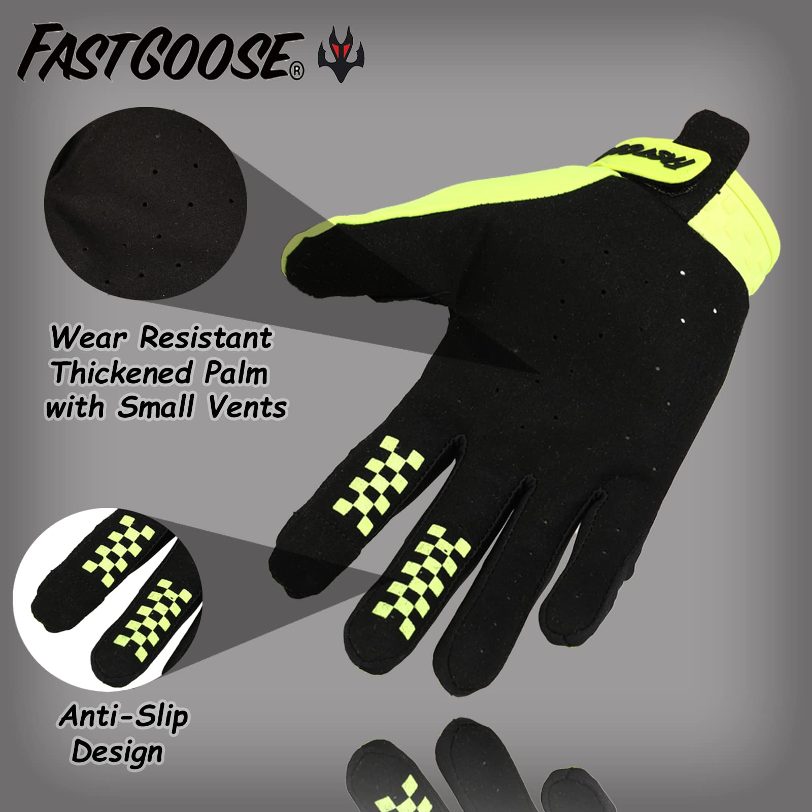 Fastgoose Dirt Bike Motocross Gloves - Motorbike Riding Bike Gloves For Off Road Racing & Cycling (Fluorescent Green, Large)