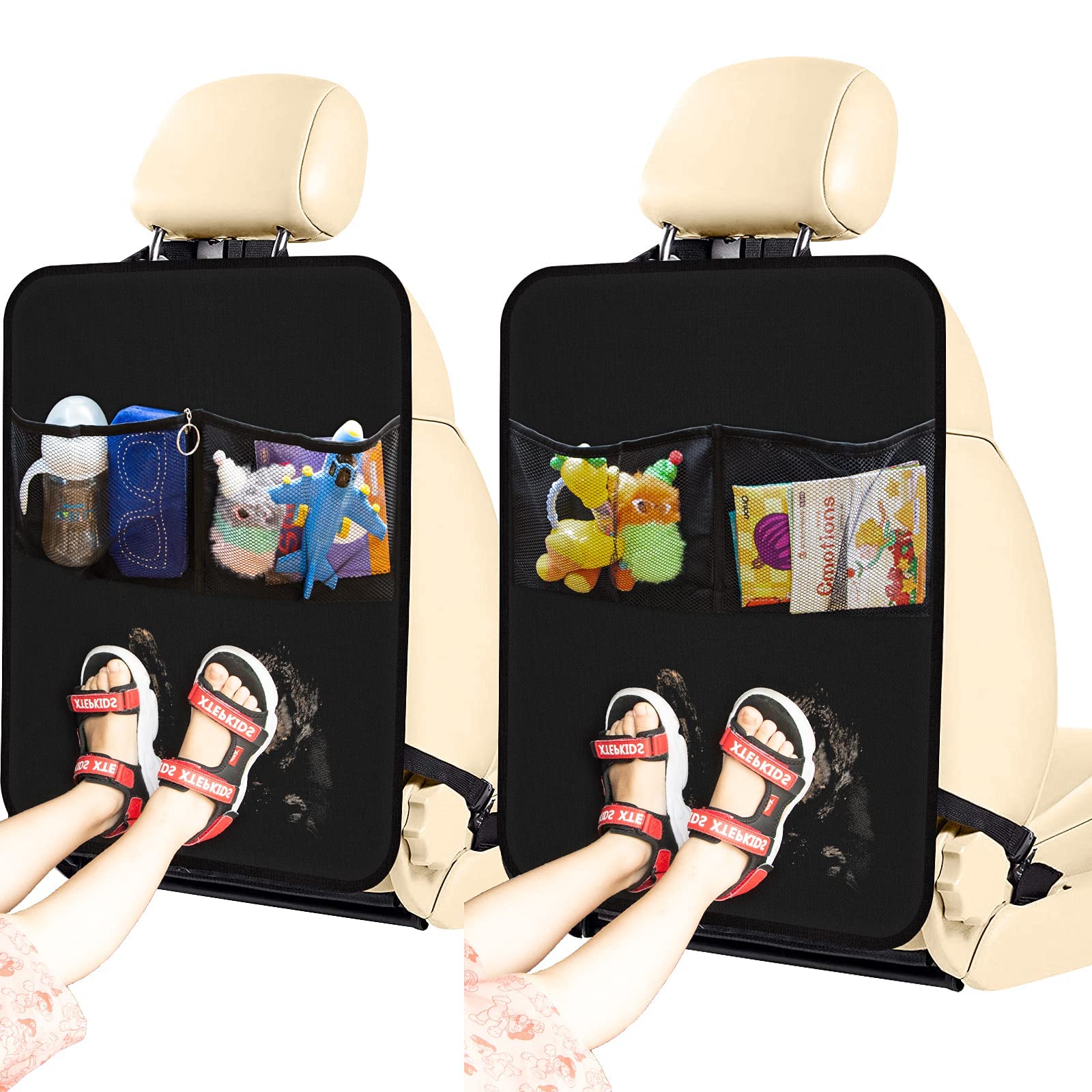 Kick Mats With Organizer - 2 Pack Backseat Protector Seat Covers For Your Car, Suv, Minivan Or Truck Seats - Vehicle Back Seat K