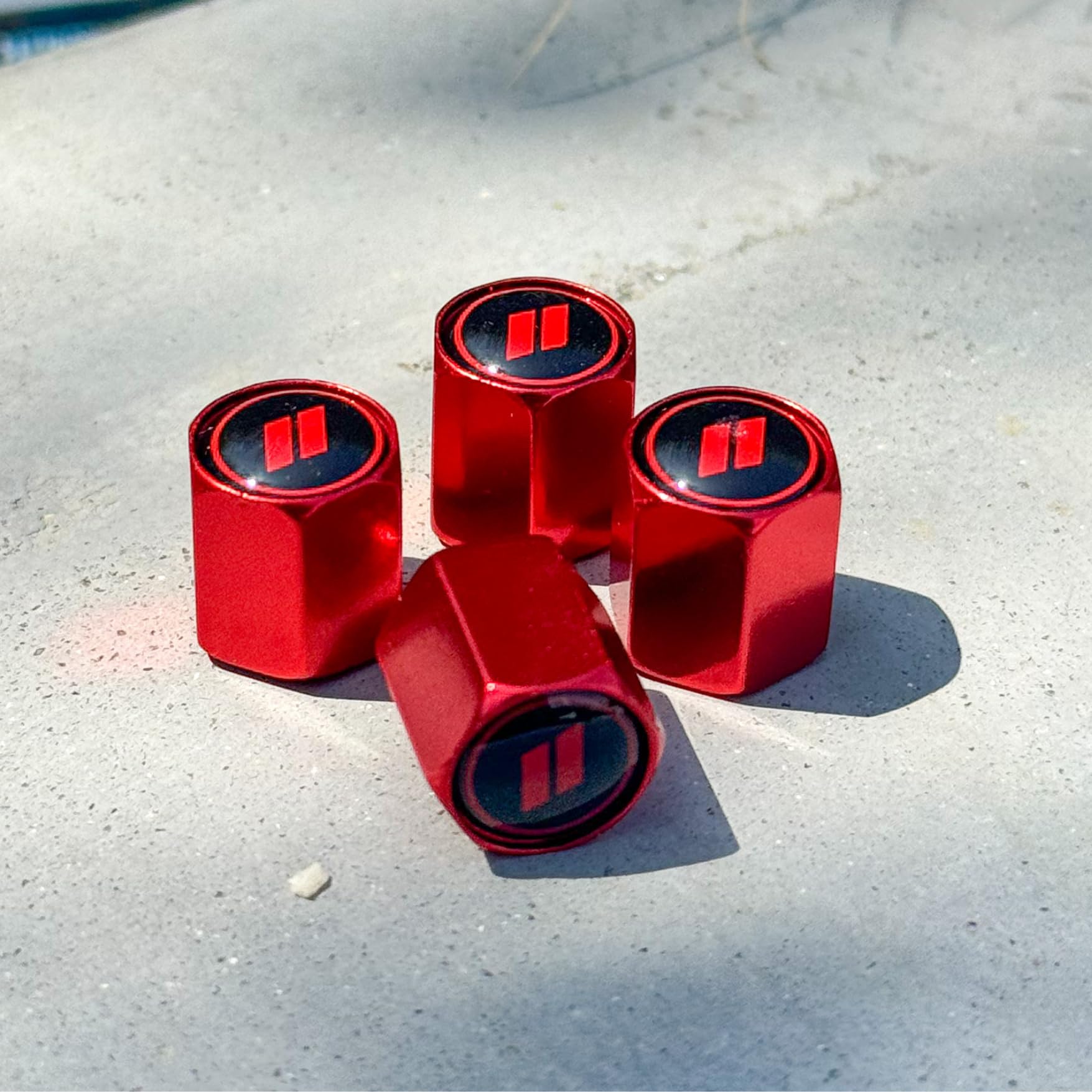 Tactilian Red Tire Valve Stem Caps For Dodge Tire Valve 4 Pack | Leakproof Aluminum Tire Valve Caps With Rubber O-Ring Compatibl