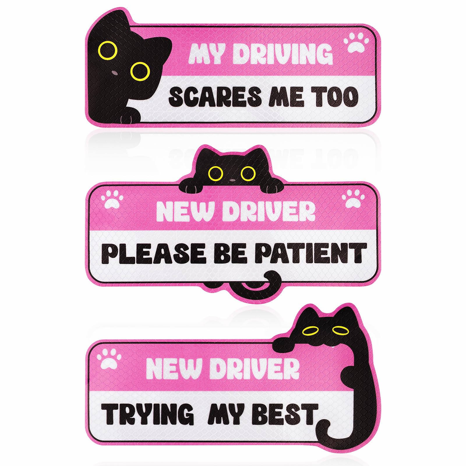 3Pcs New Driver Magnet for Car, Cute Black Cat Student Driver Magnet Sticker for Car, Please Be Patient Keep Distance Safety Ref