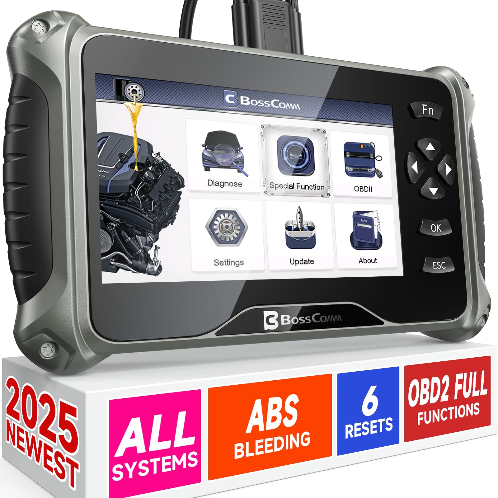 BOSSCOMM IF745 OBD2 Scanner, All Systems Car Code Reader Scan Tool with 6 Resets, ABS Bleeding/OiL/EPB/SAS/Throttle/Battery, Car