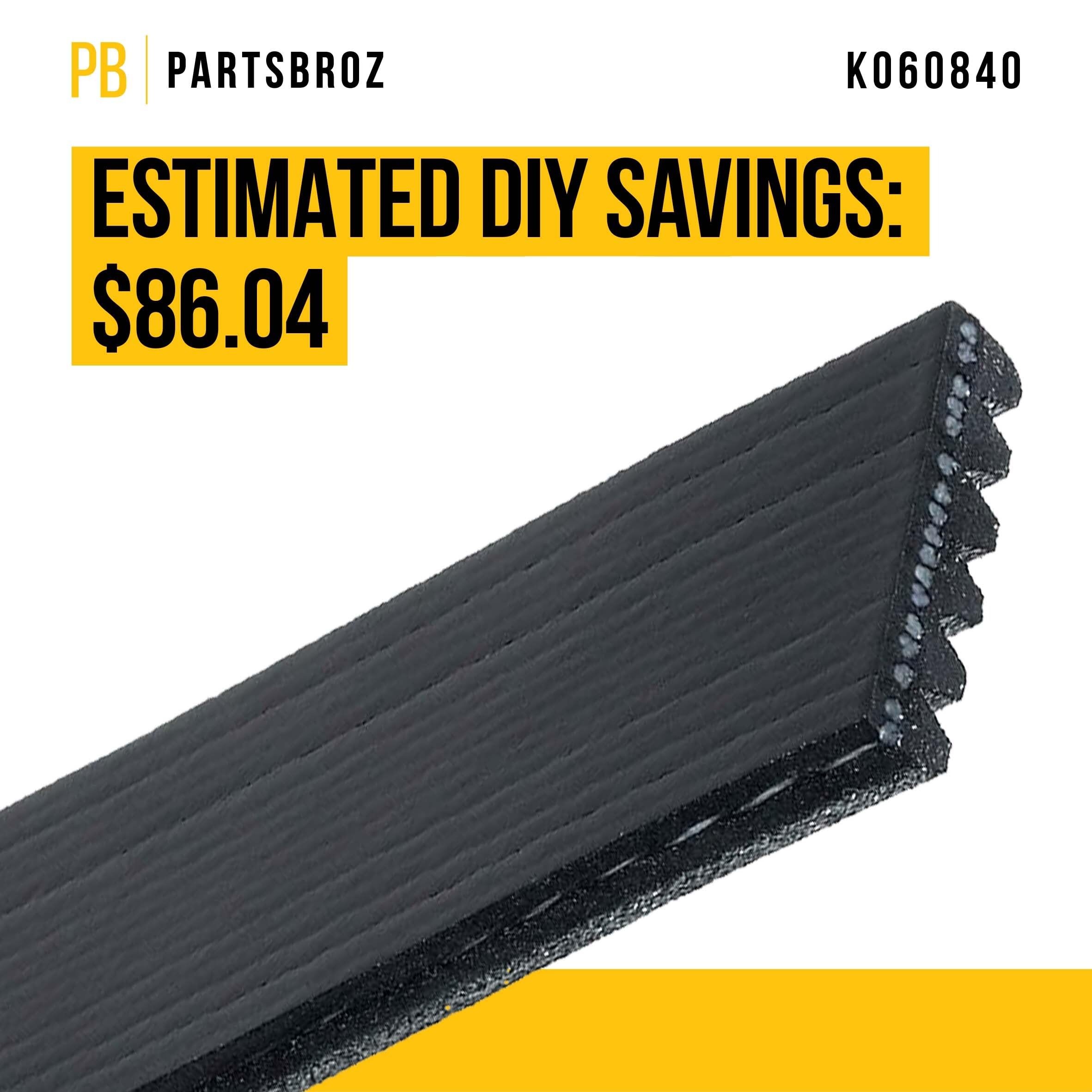 Partsbroz K060840 Micro-V Serpentine Drive Belt - Compatible With Gates Dayco Bando Acdelco Goodyear Continental Masterpro - Rep