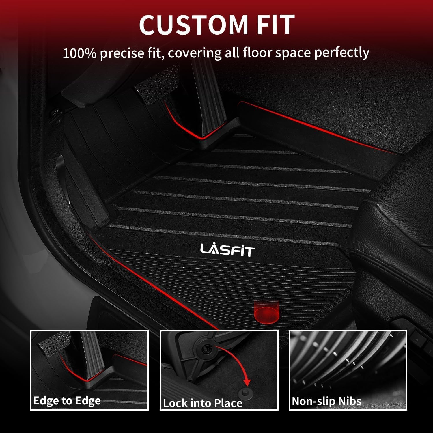 LASFIT BMW X3 Floor & Trunk Mats, Custom Fit TPE, Waterproof, Anti-Slip, 2018-2024, Black, Model BW10A