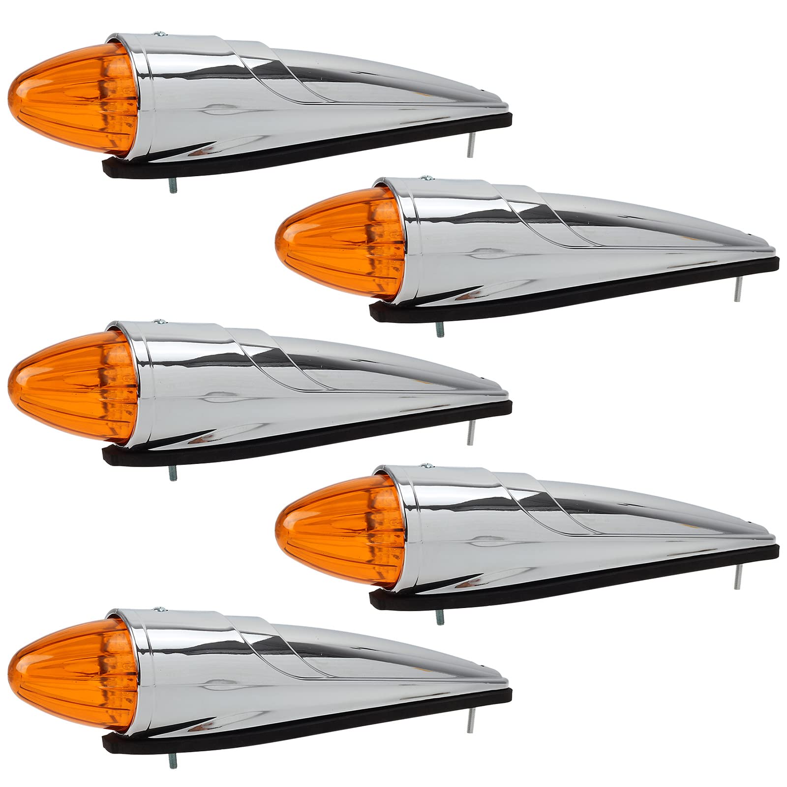 Partsam 5Pcs 17 Led Amber Torpedo Cab Marker Roof Running Top Lights Assembly Super Bright Chrome Heavy Duty Trucks Replacement