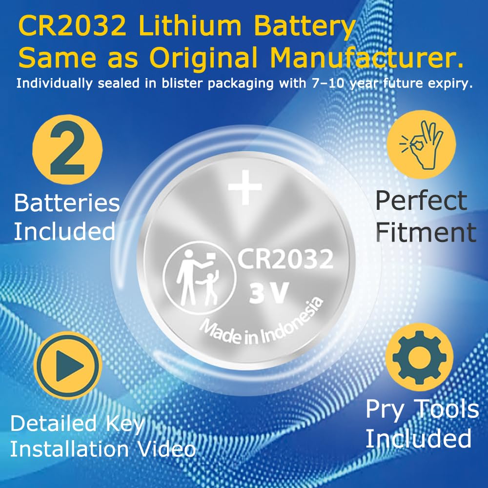 KKNCO Honda Key Fob Battery Replacement - 2 Packs, Silver, Compatible with CRV, Civic, Accord, Pilot, Odyssey, HRV, Fit, Passport, Ridgeline, Insight