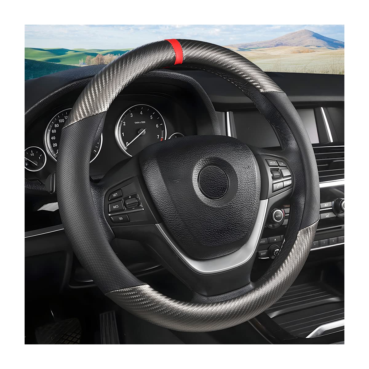 Carbon Fiber Car Steering Wheel Cover, Universal 15 Inch Breathable Anti Slip Steering Wheel Covers, Car Interior Accessories Fo