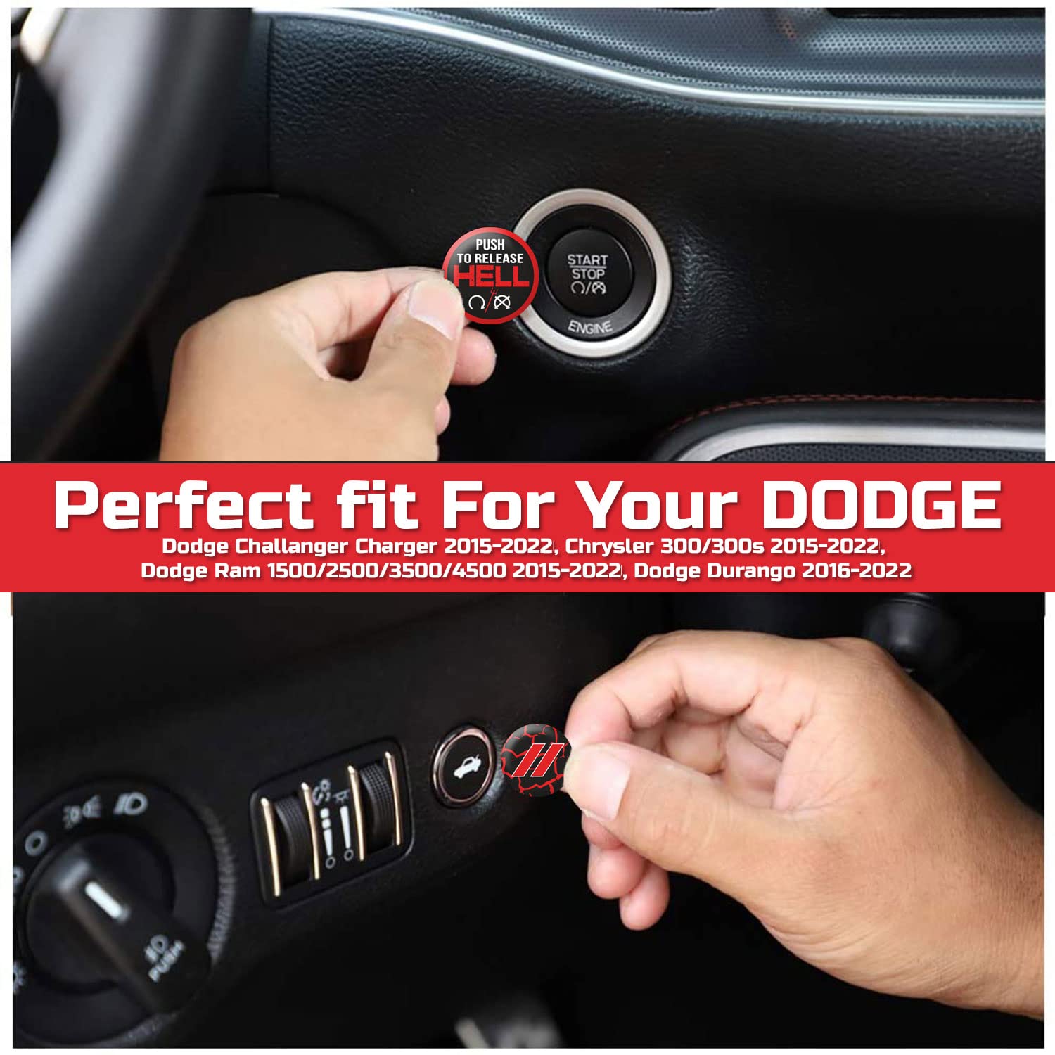 TOOLEPIC for Dodge Ram 1500 Challenger Charger Durango Accessories 2015-2024 - Engine Cover Start Stop Button Overlay Ruby Red S