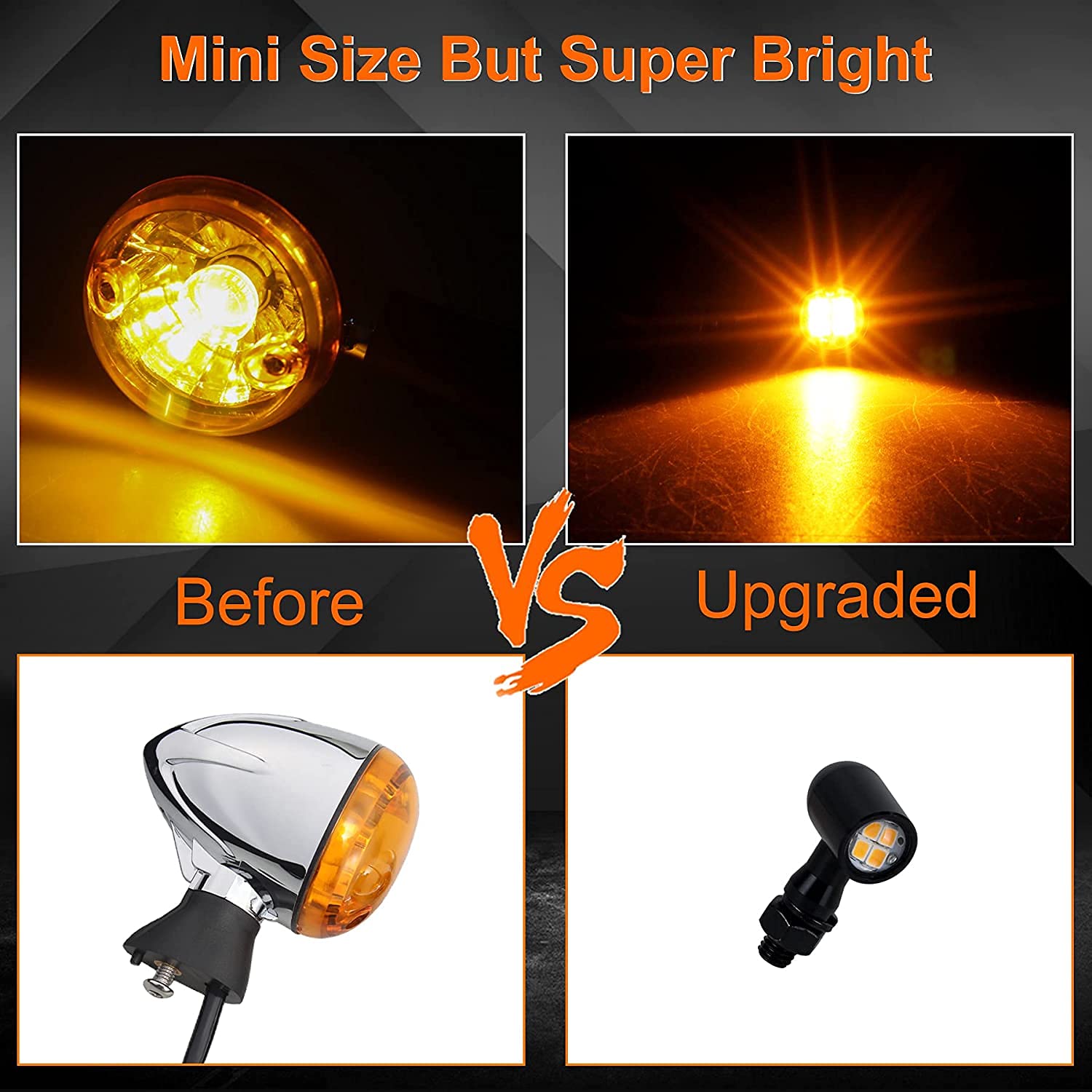 Quasco Front Rear Motorcycle Turn Signals, Mini Size Led Brake Tail Lights Universal Compatible With Harley Honda Suzuki Triumph