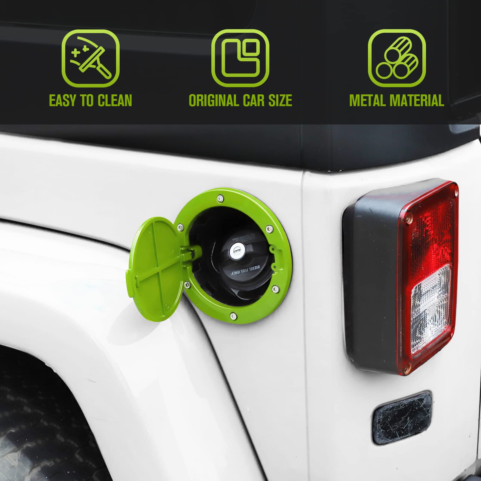 Jecar Jk Fuel Filler Cover Gas Cap Aluminum Alloy Gas Tank Door Exterior Accessories For Jeep Wrangler 2007-2018 Jk Jku, Green