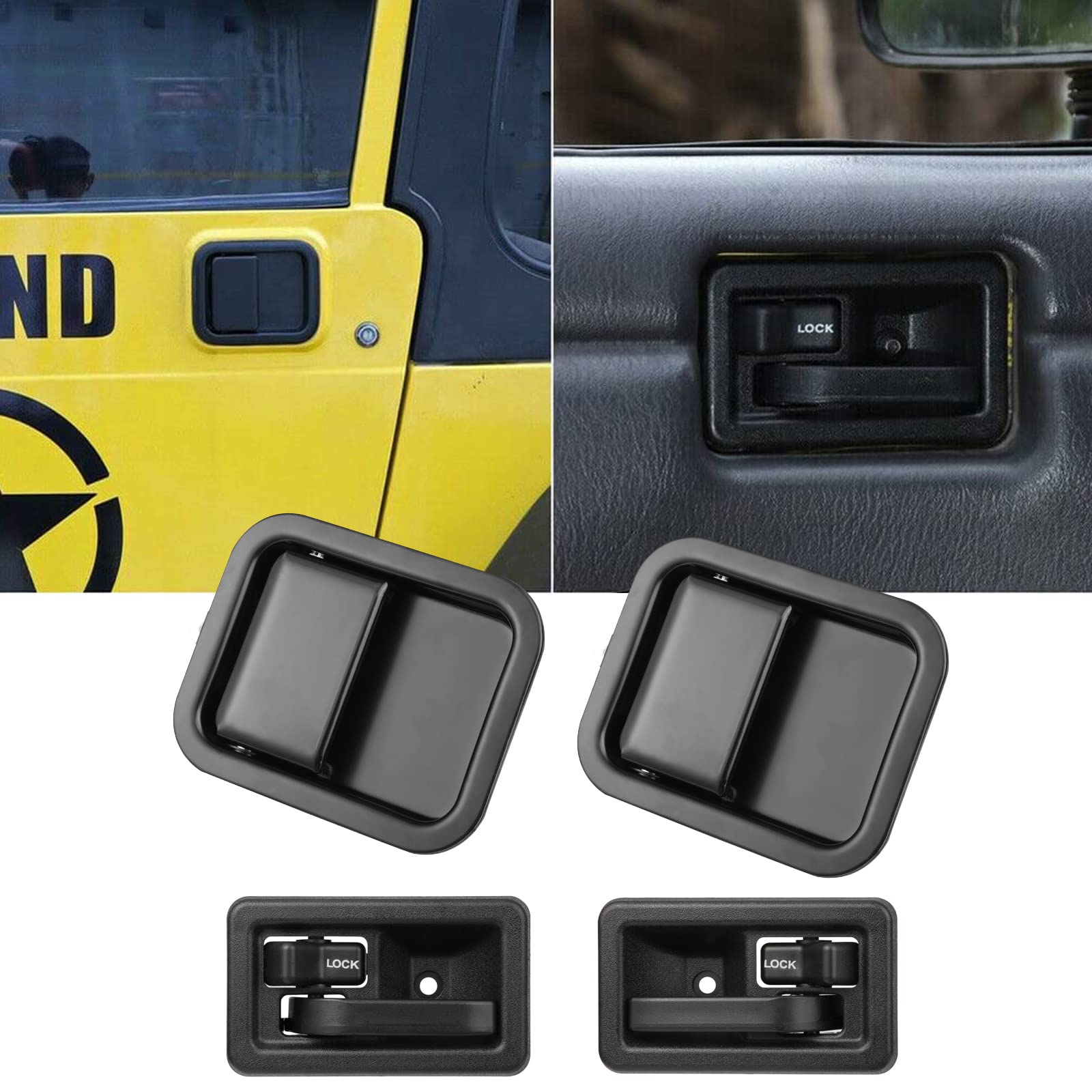 Lcyolada Exterior & Interior Door Handle for Jeep Wrangler TJ YJ 1991-2006 with Full Doors Replaces 55176382AE 55176383AE,Set of