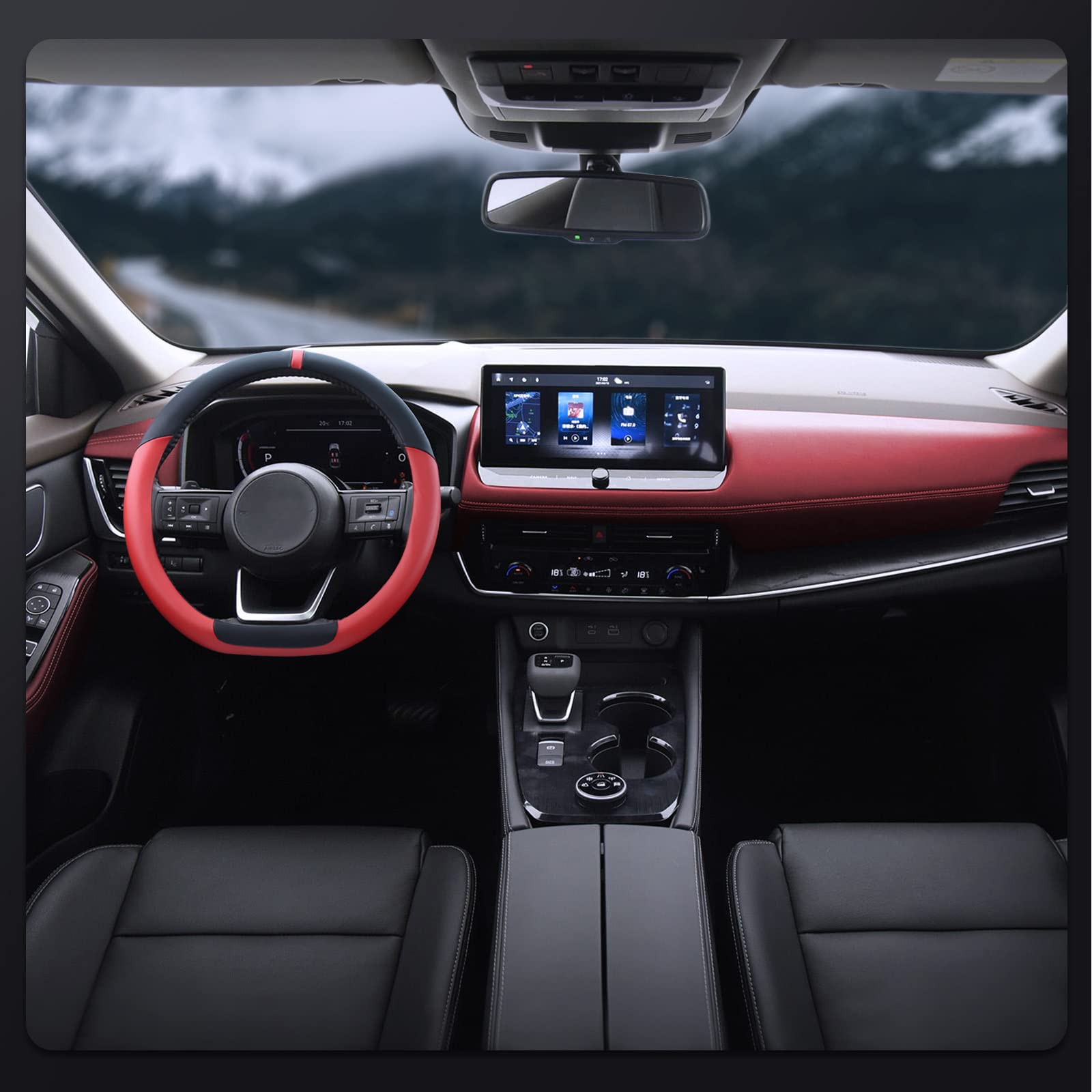 SEG Direct D Shaped Steering Wheel Cover, 14.5-15 in, Black Red Microfiber Leather, Model AU15BONSWC3359