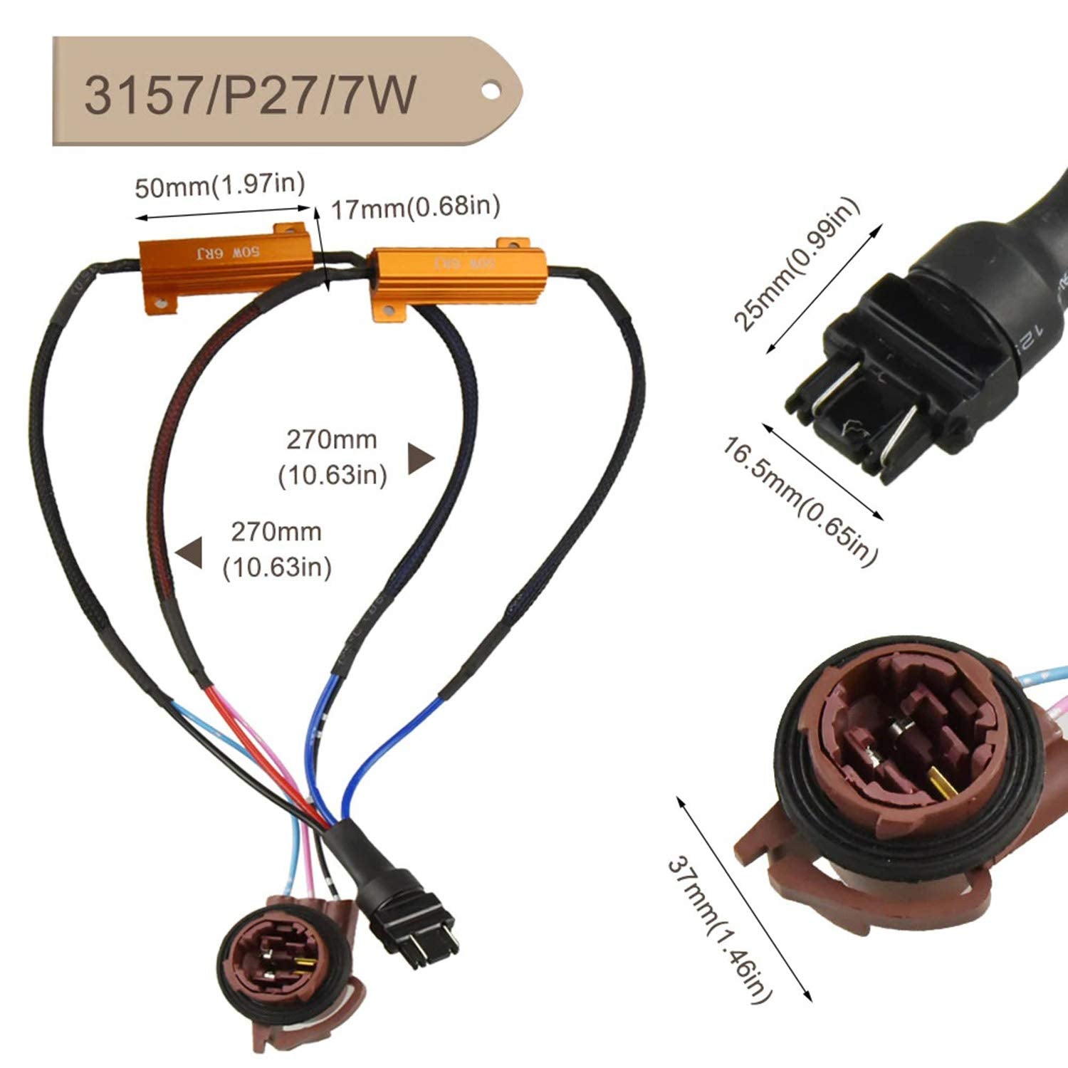 O-Nex 3157 4157 Led Load Resistor Kit 50W 8Ohm Turn Signal Bulb Relay Harness Adapter Anti Flicker Error Decoder Warning Cancell
