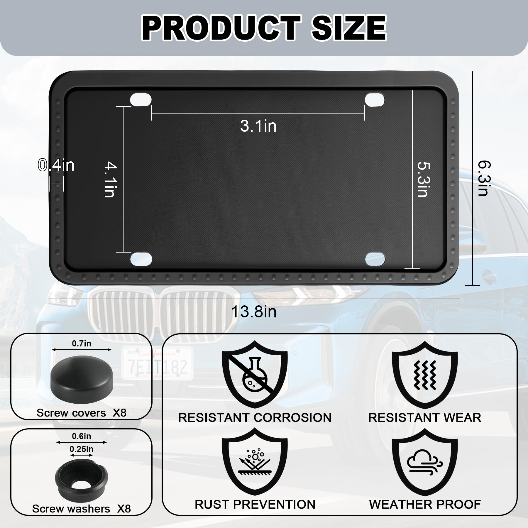 Livtee Silicone License Plate Frames Covers, 2 Pack Universal American Car Accessory License Plate Bracket Holder, Licence Plate Accessories - Black