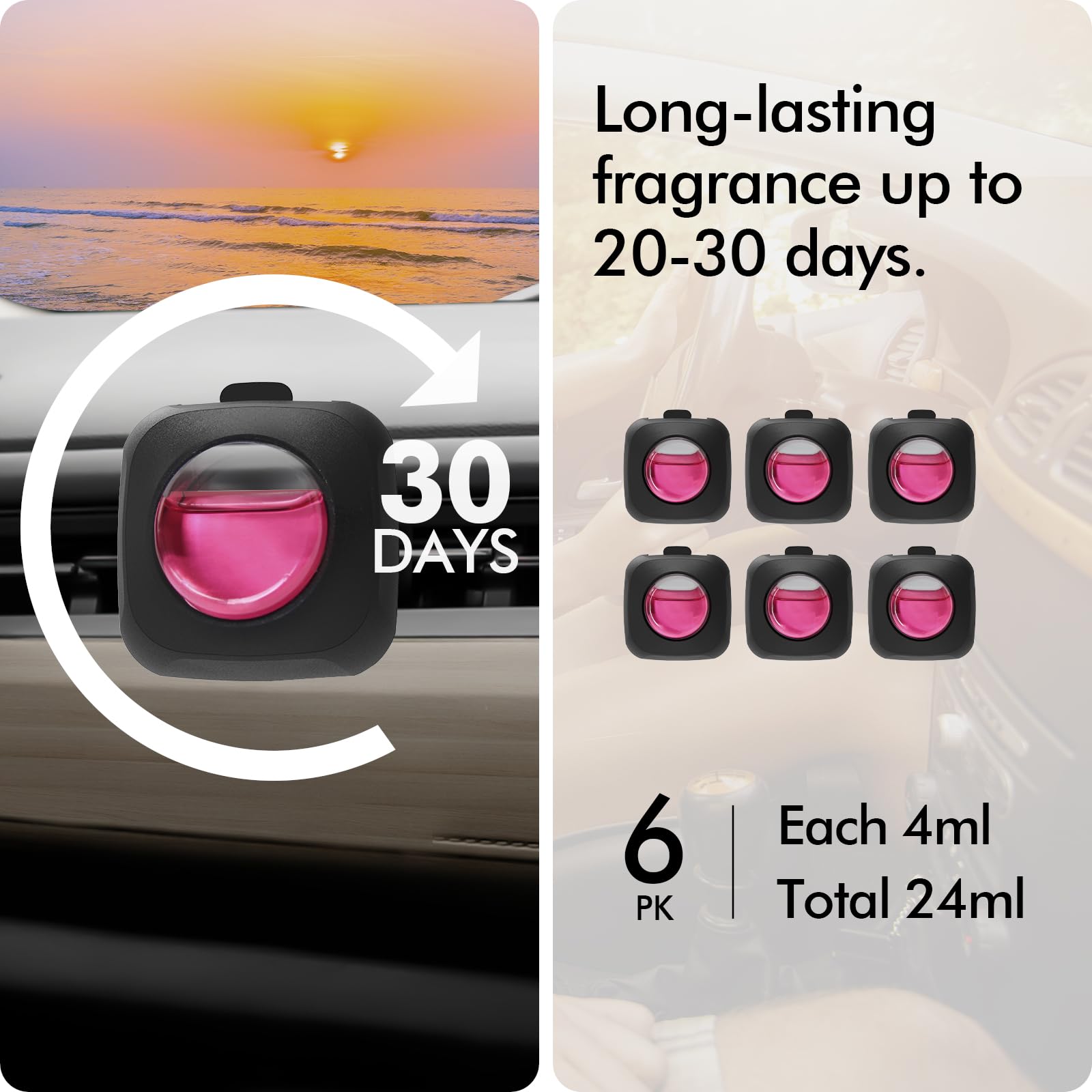Car Air Fresheners, Peach Berry, 6-Pack, 4Ml Each, Car Air Freshener Vent Clips, Long Lasting Air Freshener For Car, Car Freshen