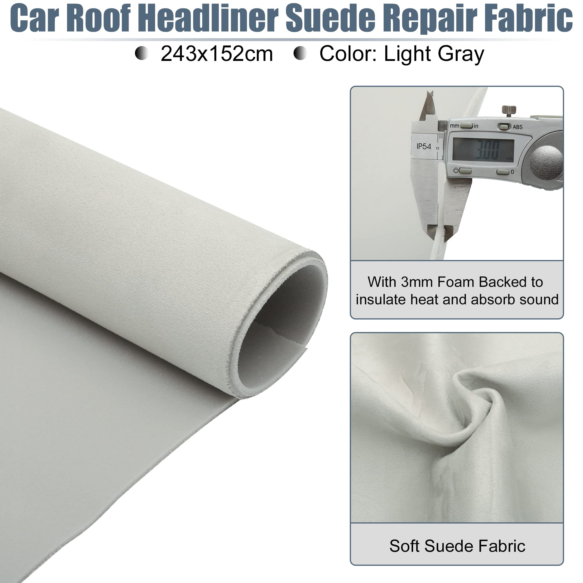 X AUTOHAUX Suede Headliner Fabric 96'' Length x 60'' Width Foam Backed for Car Truck RV SUV Interior Trim Protect Aging Broken F