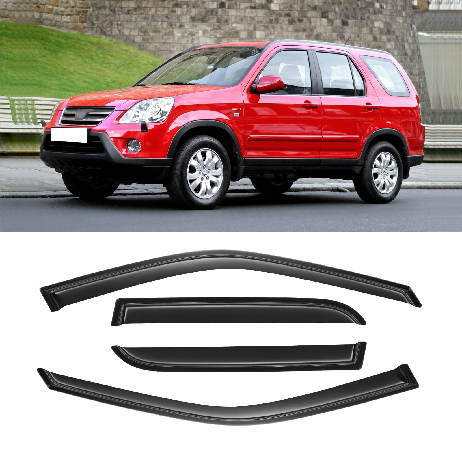 Window Visor For 2002-2006 Honda Cr-V Crv, Out-Channel Rain Guards Shields Vent Shade Deflector Wind Dark Smoke Ventshade Ventvi