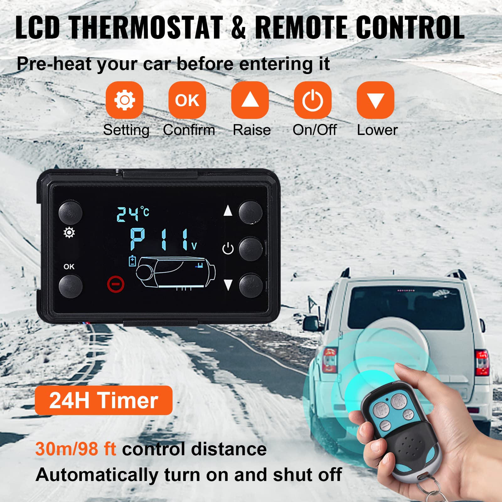 Bestauto 8KW Diesel Air Heater Muffler Diesel Heater 12V Remote Control Diesel Parking Heater with LCD Switch for Car Trucks Mot