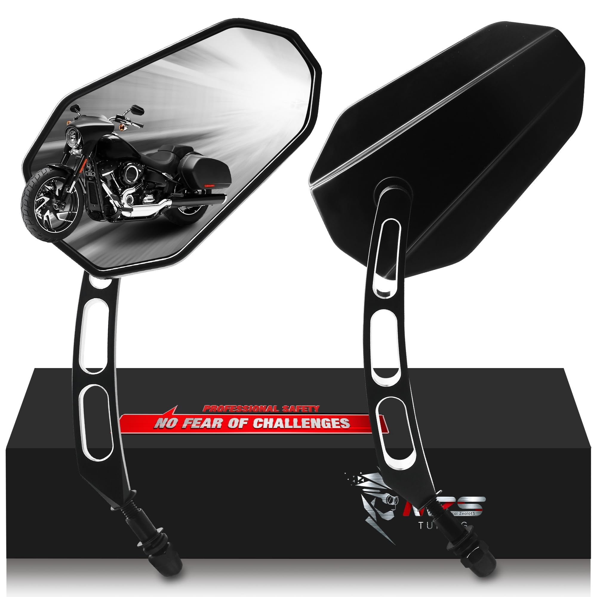 Mzs Motorcycle Mirrors Black, M8 Motorbike Rear View Mirror Side Accessories Hollow Rod Arrow Compatible With Sportster Road Kin