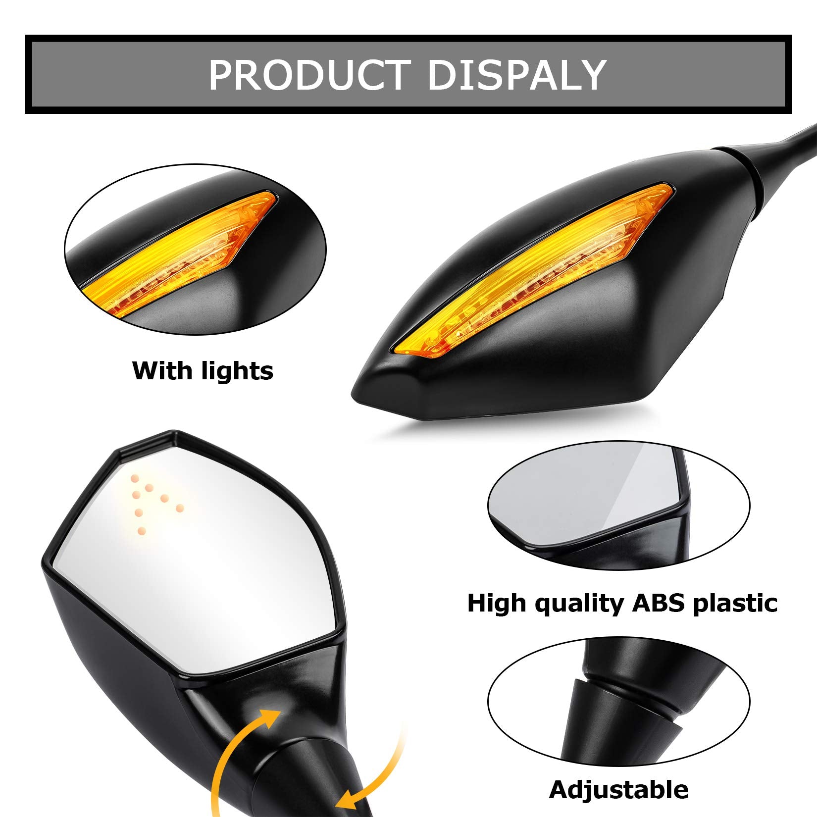 PSLER Motorcycle Rear View Mirrors with LED Light for CBR600RR F4 F4I and for most Sport Bike Rear Mirror Replacement (Matte Bla