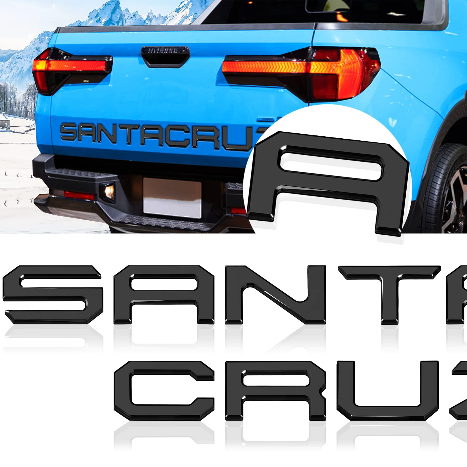 Tailgate Inserts Letters Compatible For 2022 2023 2024 Santa Cruz 3D Raised & Strong Adhesive Decals Letters Rear Emblem Decal S