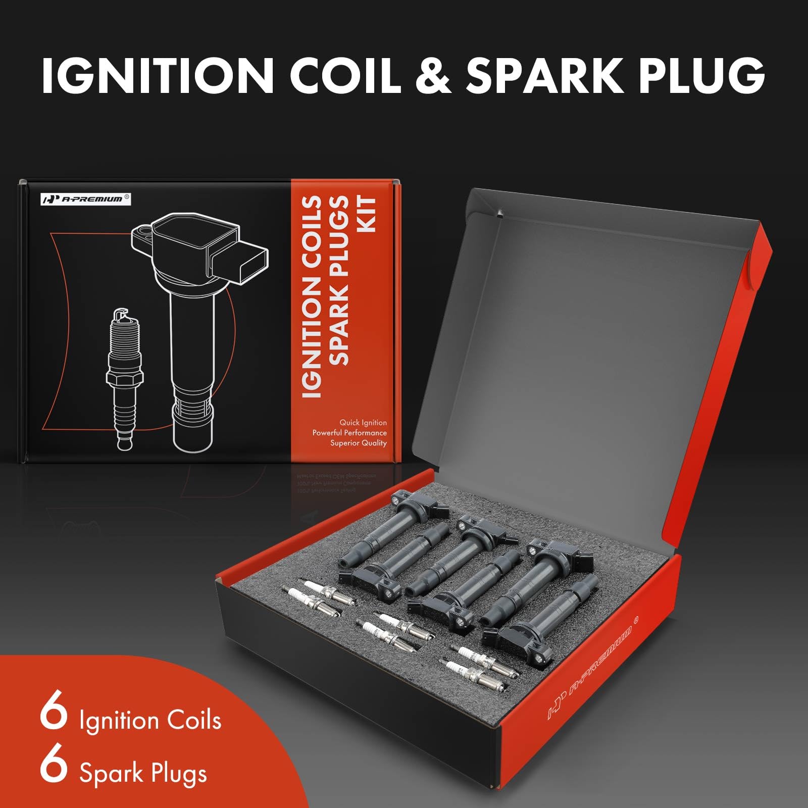 A-Premium Set Of 6 Ignition Coil Pack And Iridium Spark Plugs Compatible With Toyota 4Runner 2003-2009, Tundra 2005-2011, 4.0L