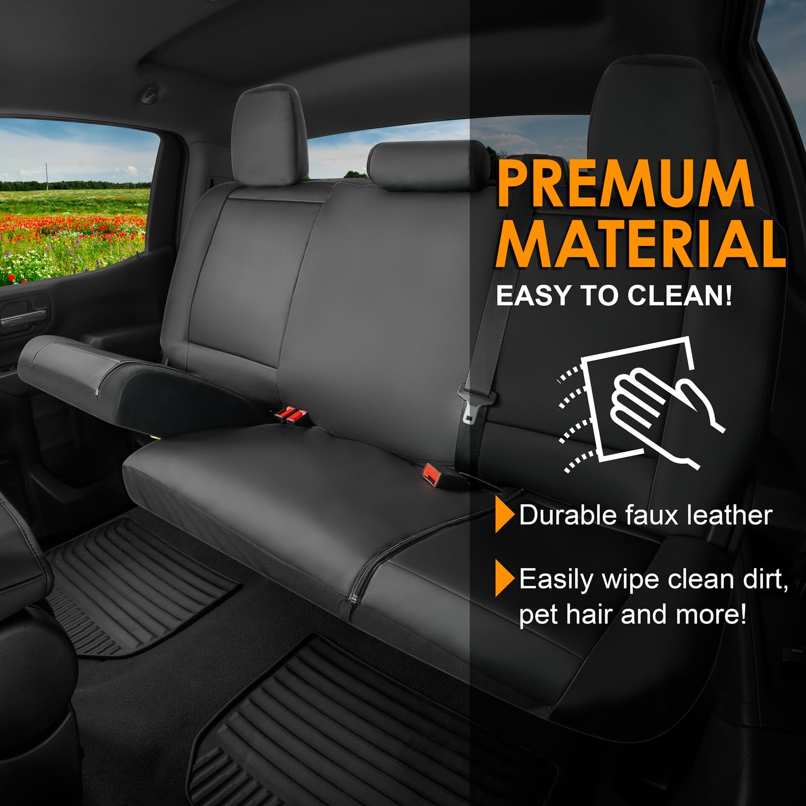 LPI Truck Bench Seat Cover - Premium Faux Leather, Black - Fits Full-Size Silverado, F-150, Ram, Sierra, Titan, Tundra - Model 1370036LT