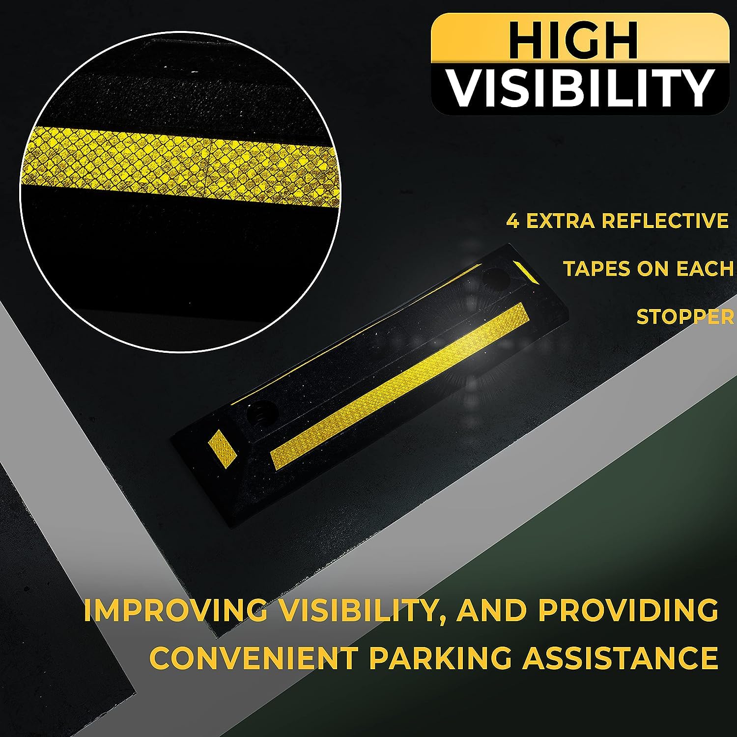 Zonetech Heavy Duty Rubber Parking Guide - 12 Pcs Premium Quality Durable Car Garage Wheel Stopper Professional Grade Parking With Reflective Yellow Tape Curb