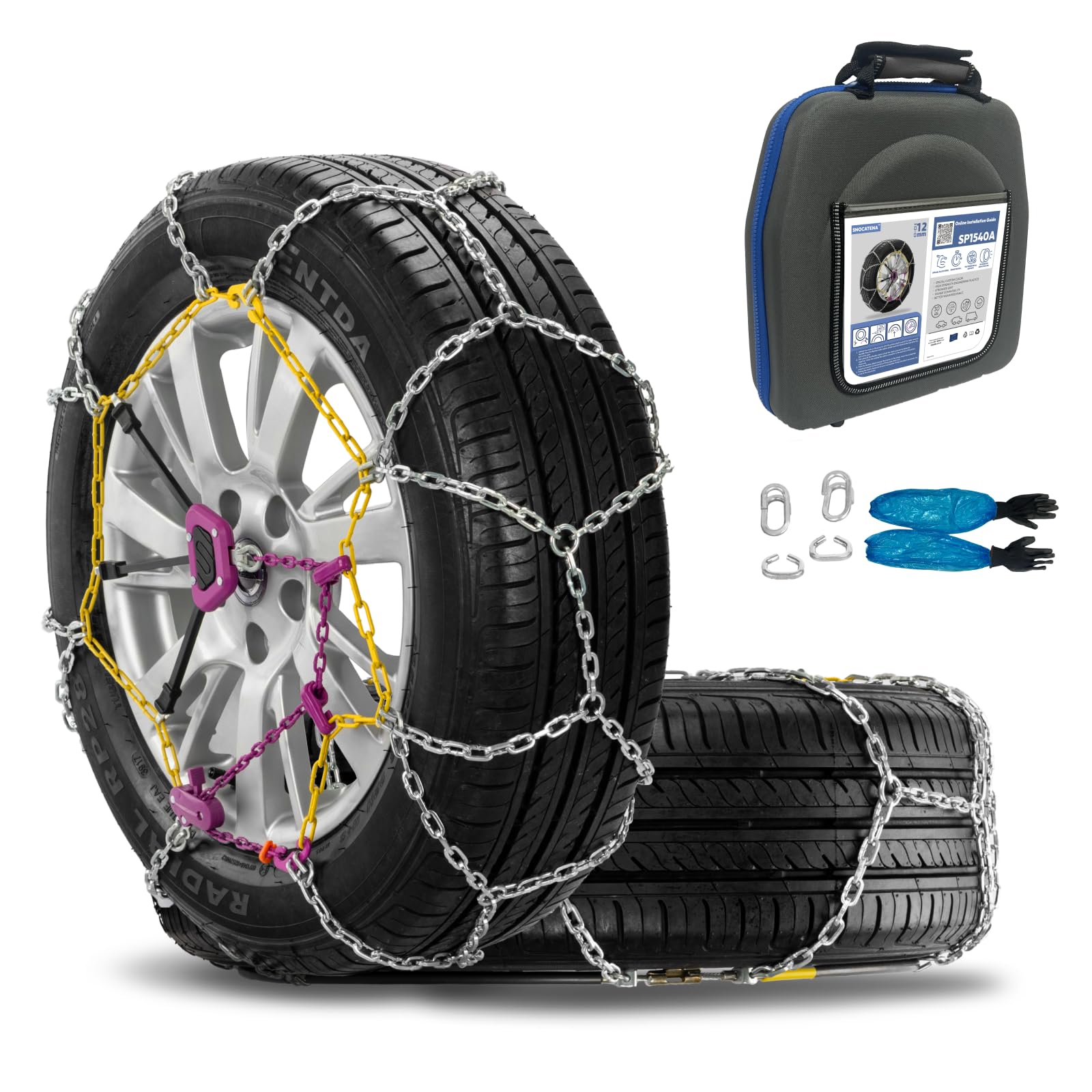 SNOCATENA Snow Chains for Car,SUV,Truck and Pickup,Universal Emergency Tire chains,Compatible with Tire Width 195 205 215 225 23