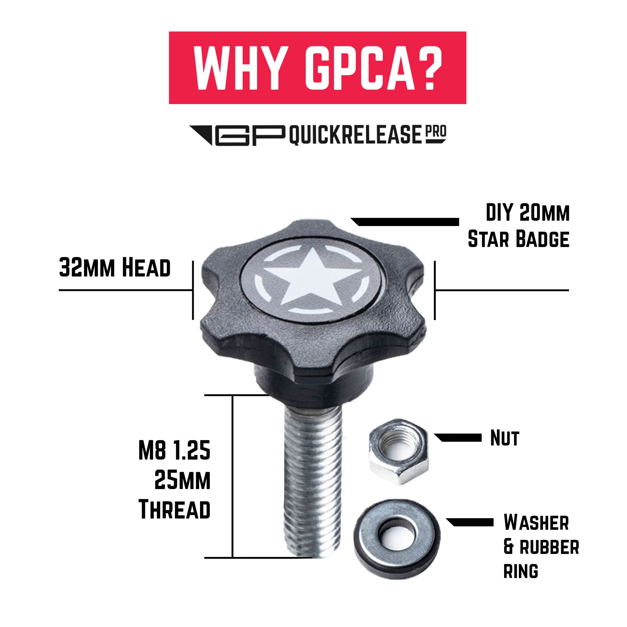 GPCA - GP Star Thumb Screws and D-Plates Set, Easy-to-Install M8 Bolt & Tie Downs, for Quick Cargo Cover Installation, Jeep Wran