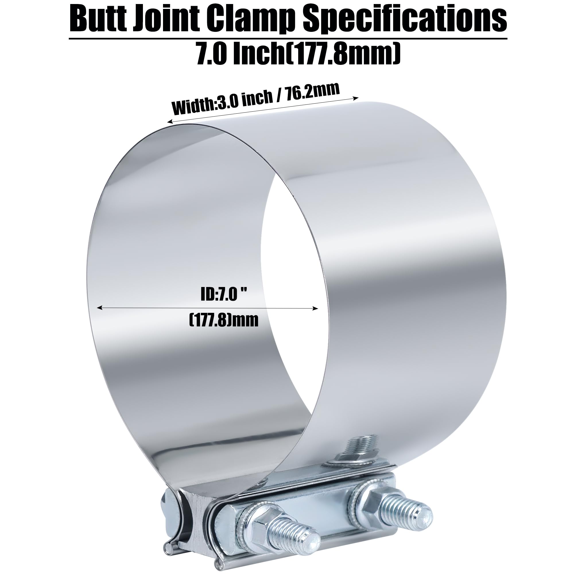Vitonsbay 7 Inch Exhaust Clamp - Stainless Steel Butt Joint Muffler Pipe Band Coupler (1PCS)