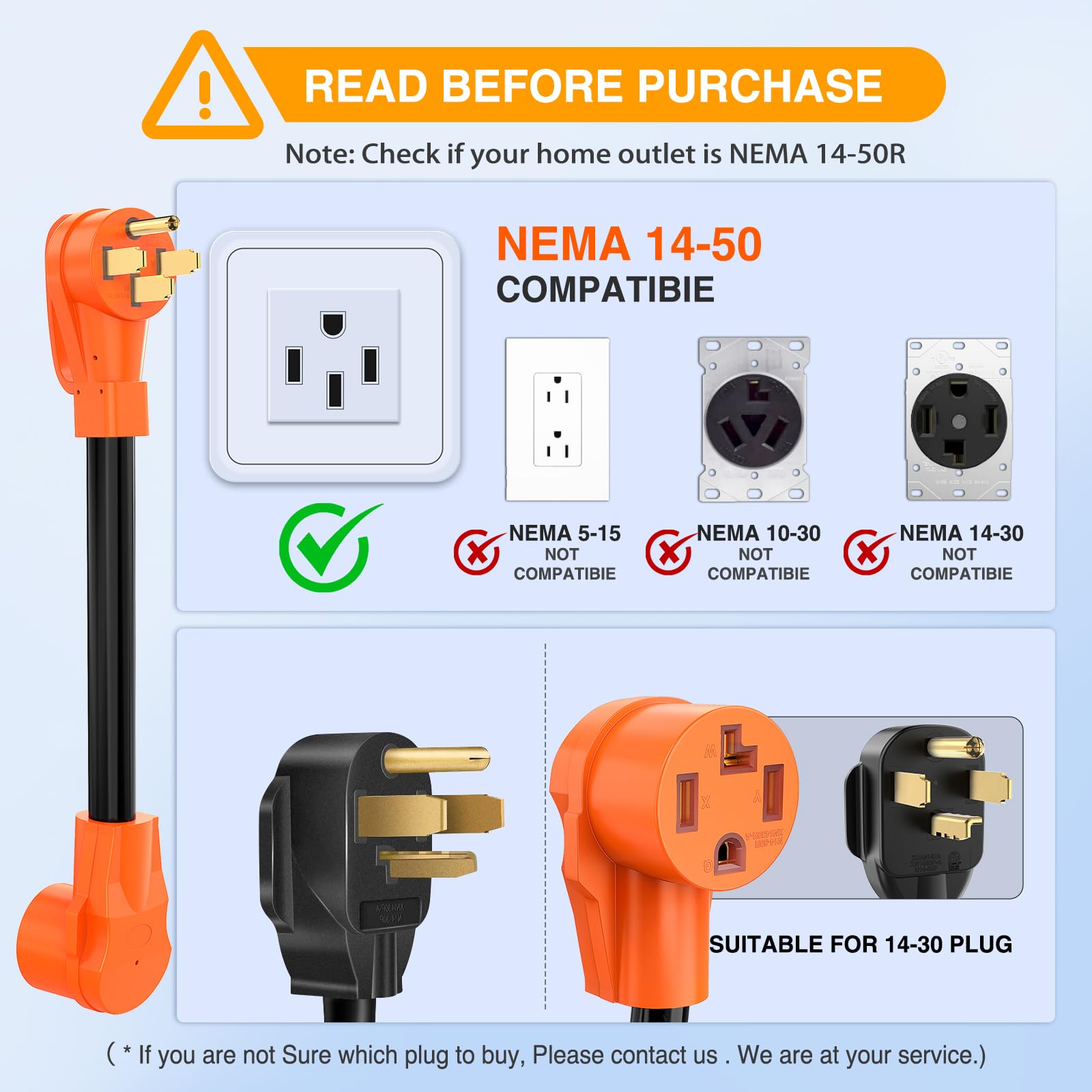 Nilight Ev Dryer Charger Adapter Cord 50Amp To 30Amp 4 Prong Pure Copper 125V/250V Outlet To Plug Conversion Heavy Duty 10 Gauge