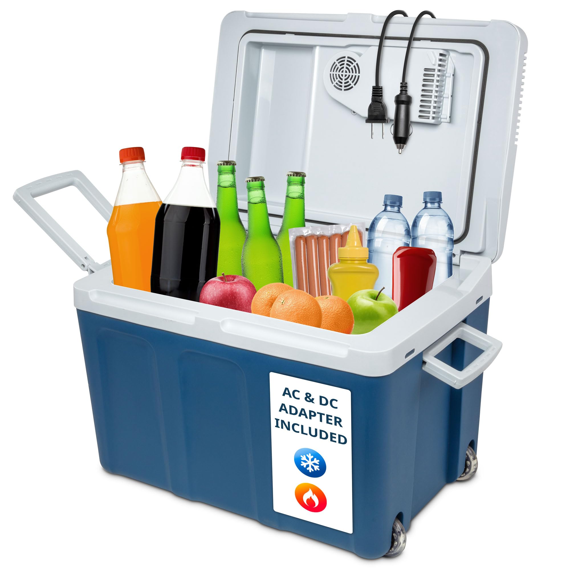 Ivation Electric Cooler & Warmer With Wheels & Handle |48 Quart (45 L) Portable Thermoelectric Fridge For Vehicles & Trucks| 110V Ac Home Power Cord & 12V Car Adapter For Camping, Travel & Picnics