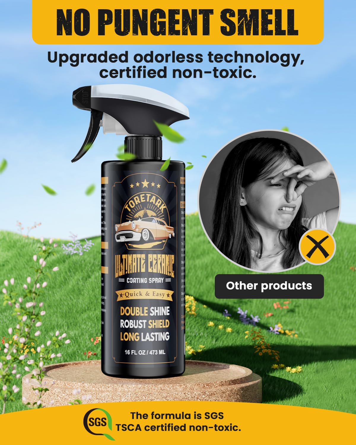 Toretark Real Ceramic Coating for Cars, 16 Fl Oz, Siloxane Spray, Lasts 50+ Washes, No Pungent Smell, Quick Detailer Wax