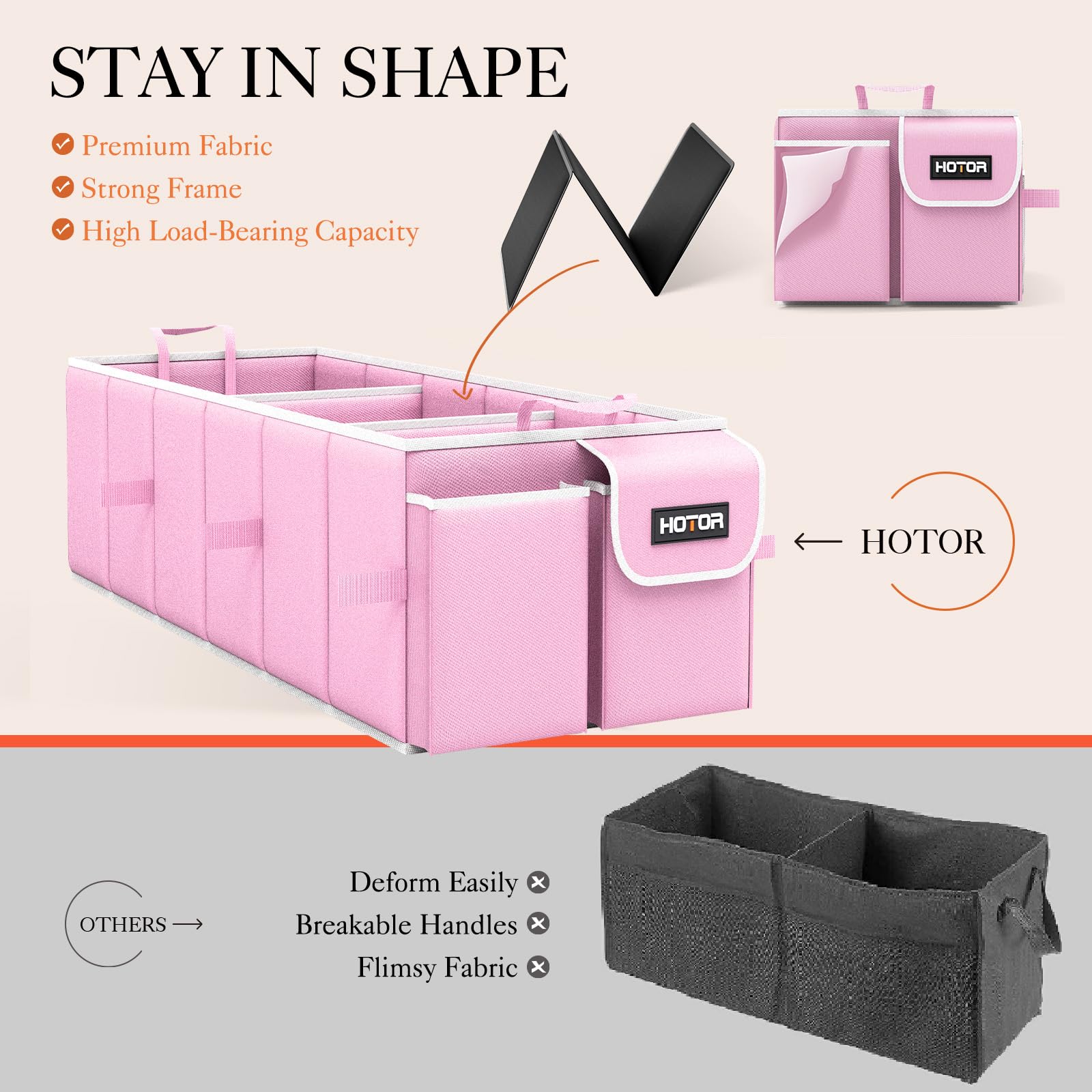 HOTOR Trunk Organizer with Cooler, Large Pink Polyester, 3 Compartments, Model US11052, 30.90”×12.60”×10.63”