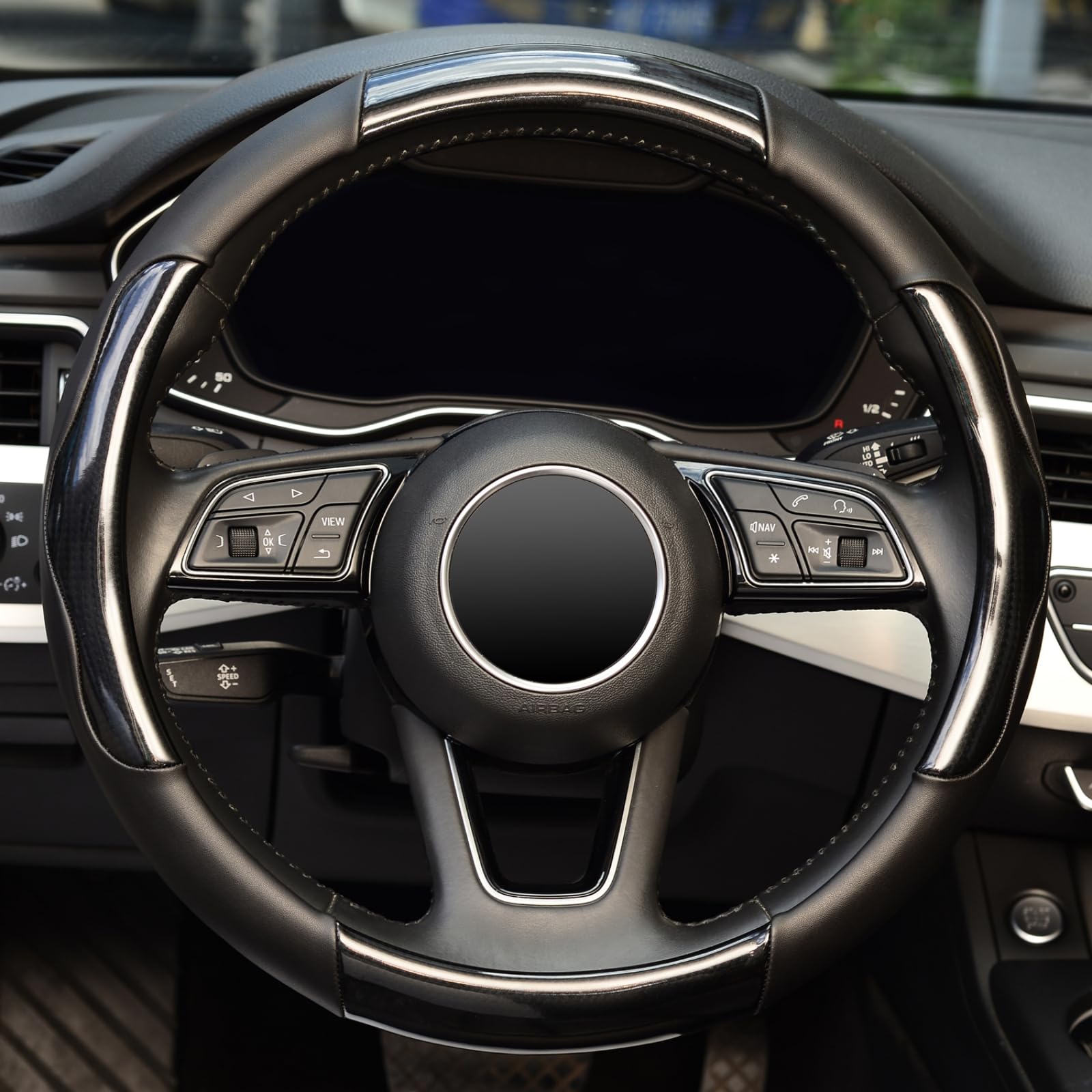 Zhol Steering Wheel Cover Universal 15 Inch Microfiber Leather Carbon Fiber Steering Wheel Covers, Anti-Slip Car Interior Accessories For Men And Women, Black
