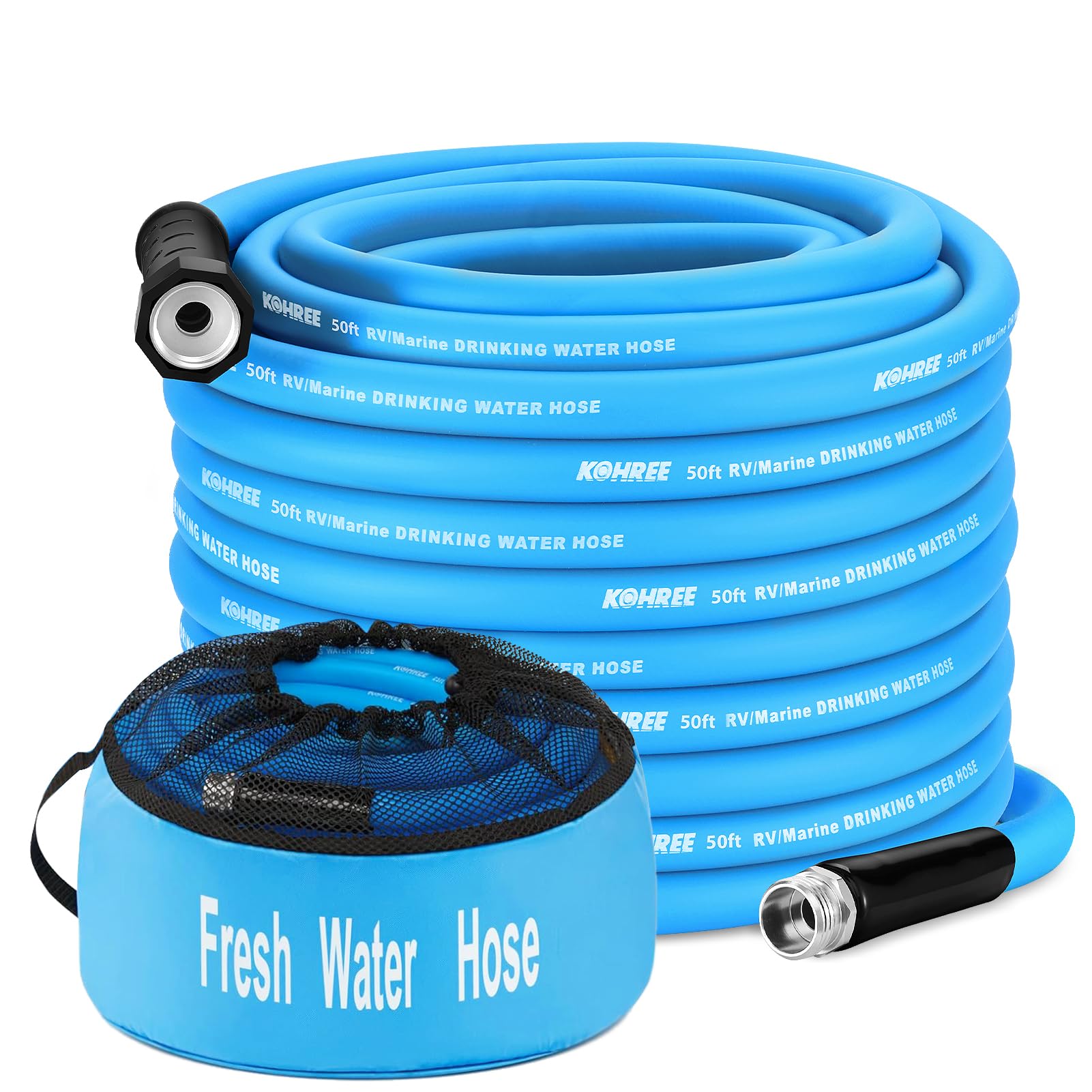 Kohree 50FT Drinking Water Hose - Heavy Duty, No Odor, Leak Free, Flexible Garden Hose, Blue