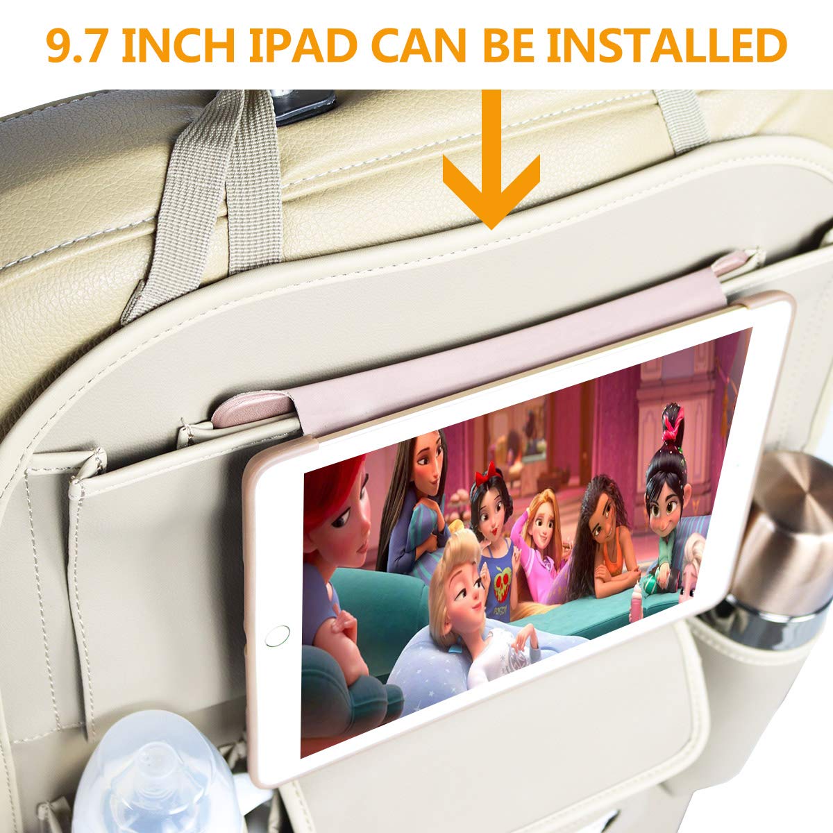 Viaviat Car Seat Organizer - Waterproof Backseat Protector, Large Pocket, Beige, Leather, Model GD-168 for Kids & Pets