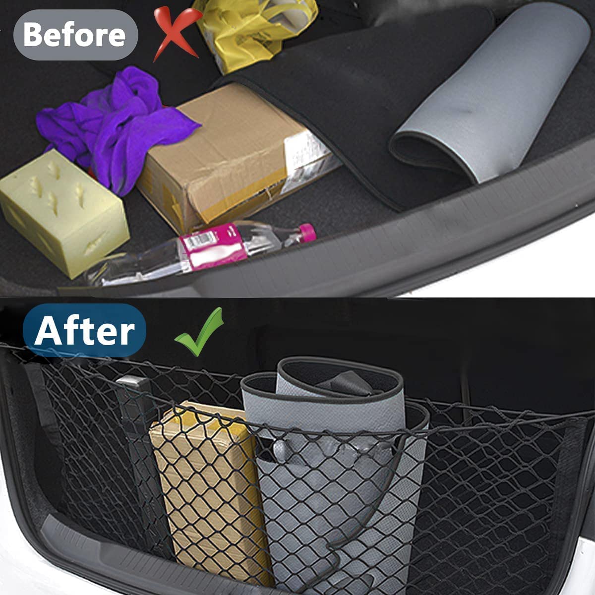 Car Rear Cargo Net, Adjustable Elastic Storage Organizer Net, Trunk Cargo Storage Net Compatible With 2015 2016 2017 2018 2019 2