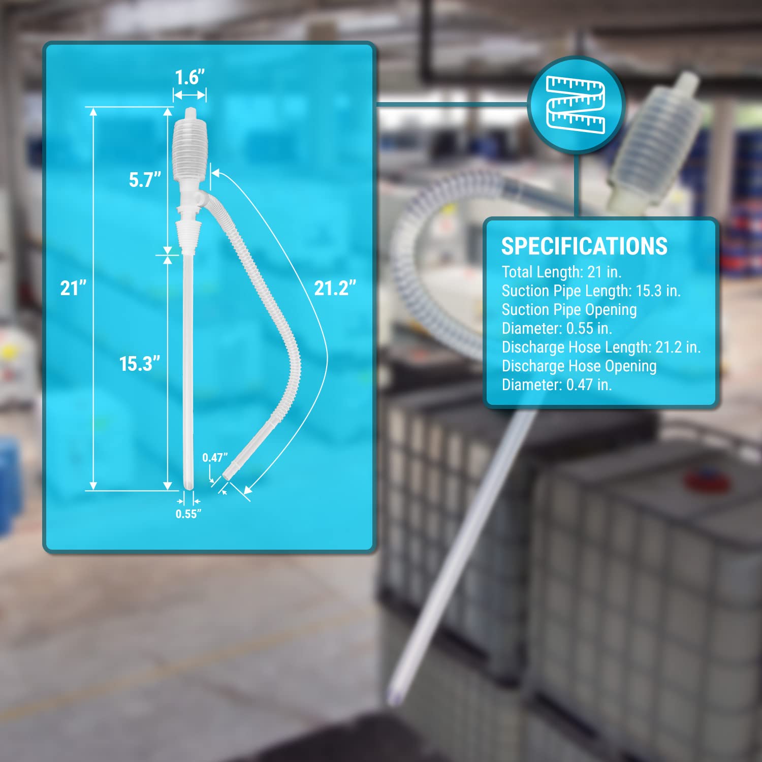 Tera Pump - Heavy Duty Chemical Resistant Manual Hand-Operated Siphon Pump Compatible With Non-Potable Water, Acid, Gasoline, Ke