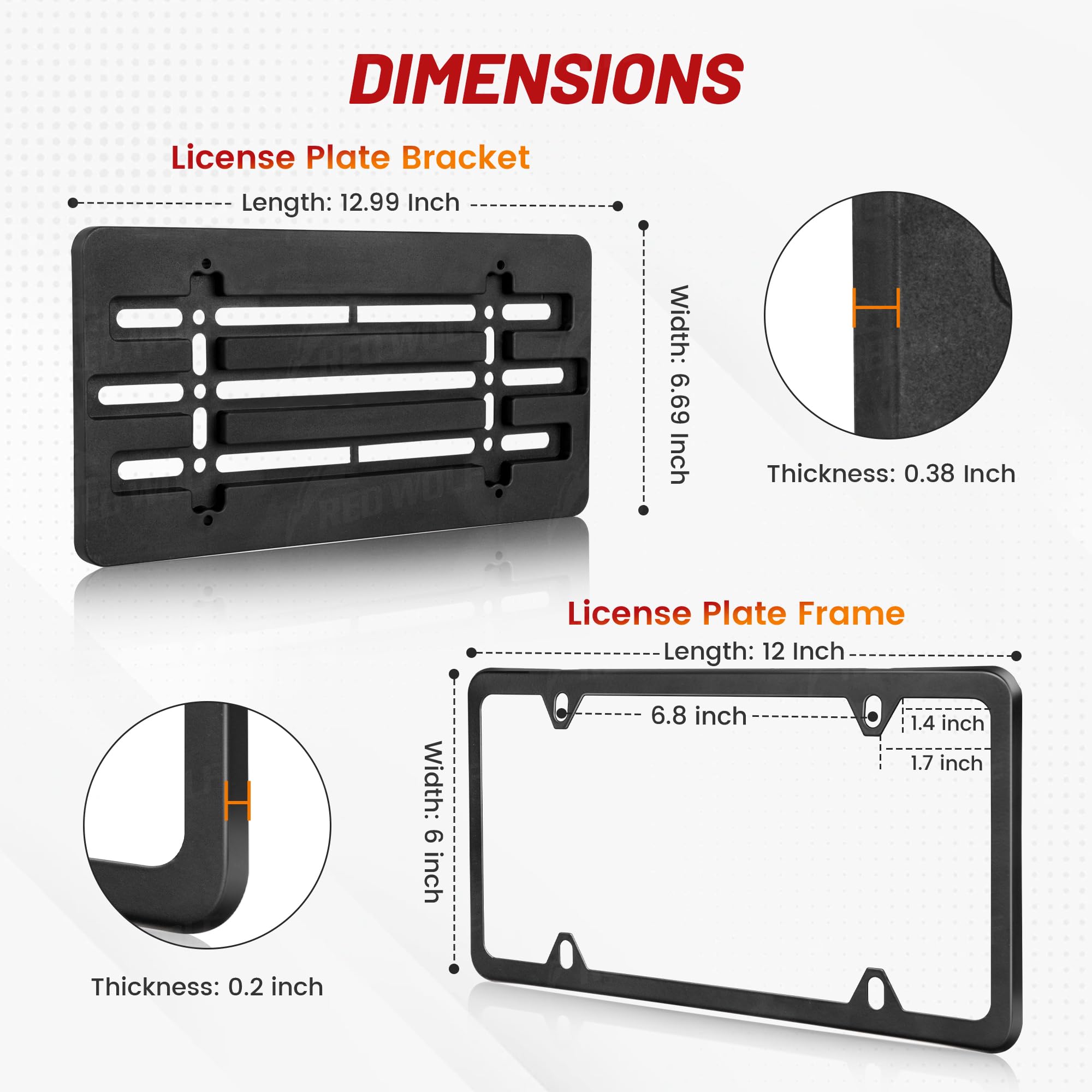 Red Wolf License Plate Bracket Holder W/License Plate Frame Universal Fit Vehicles Truck Mount Front Bumper Car Tag Lock Screws Caps Nuts Wrench Kit Black