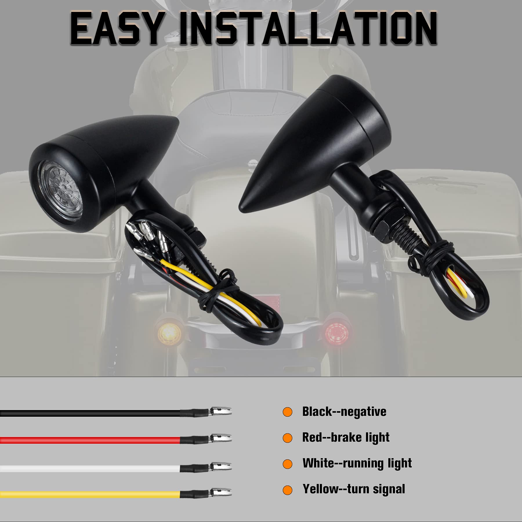 NTHREEAUTO Motorcycle Rear Turn Signals LED Bullet Indicators Universal Compatible with Harley Sportster Dyna Iron 883 Honda Sha