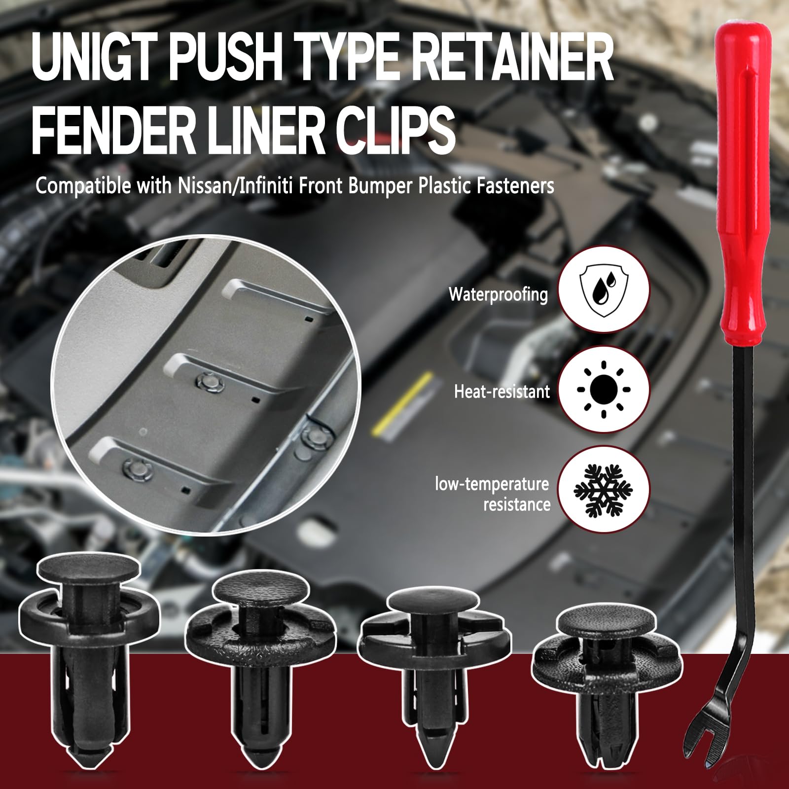 UNIGT Push Type Retainer Fender Liner Clips Compatible with Nissan/Infiniti Front Bumper Plastic Fasteners Replace 01553-05323,