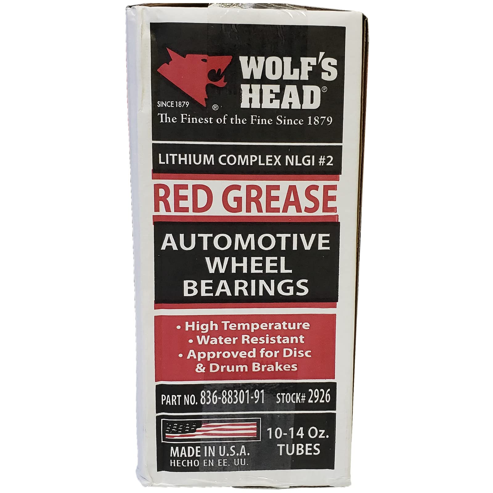 Wolf's Head Red Grease NLGI #2, 14 Oz Tube (Pack of 10) - Made in USA, Model 836-88301-91