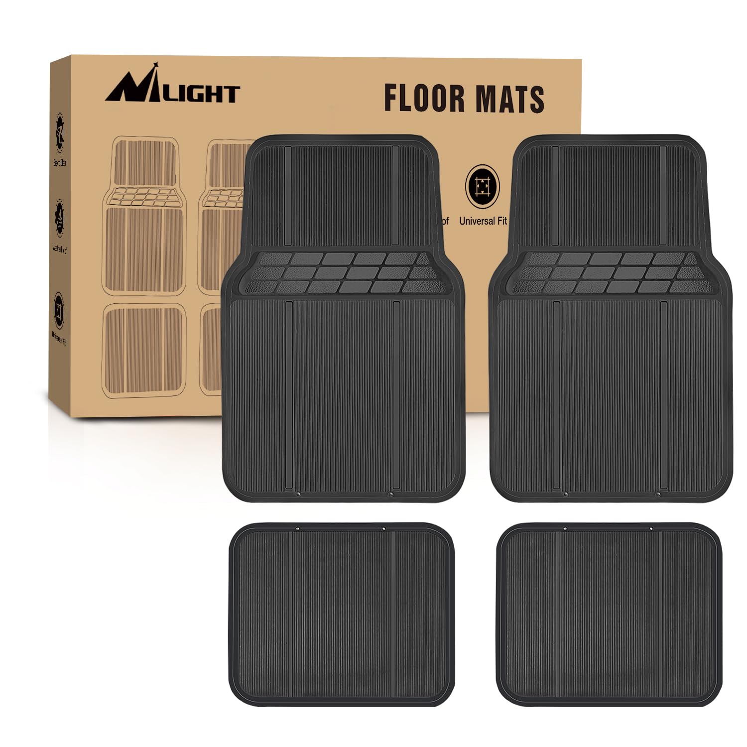 Nilight Rubber Floor Mats For Cars Trucks Suvs,Universal Trim To Fit For Most Vehicles,All Weather Protection Heavy Duty Floor L
