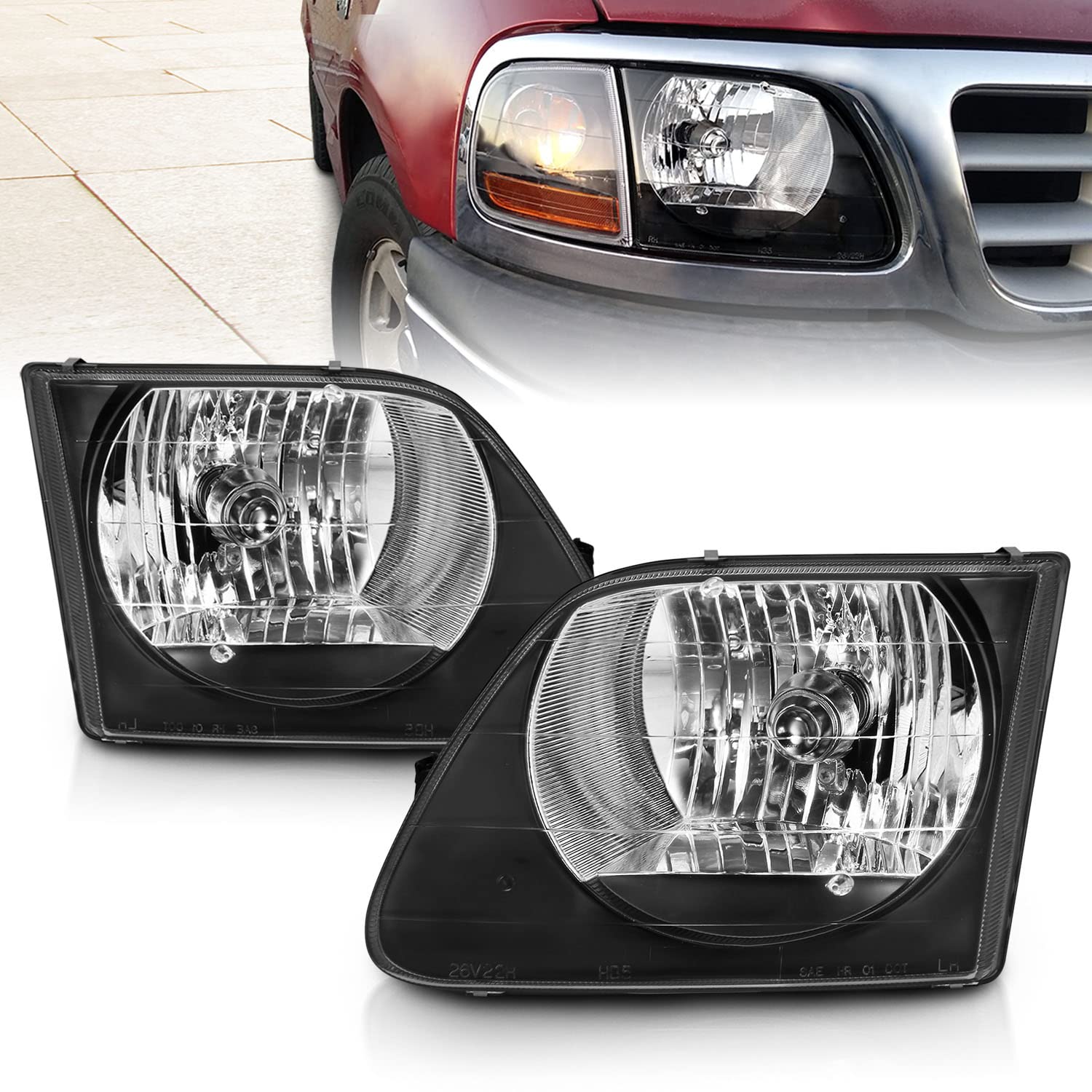 Amerilite For 1997-2003 Ford F150 F250 Expedition Factory Style W/Bulb Chrome Replacement Corner Headlights Set - Passenger And