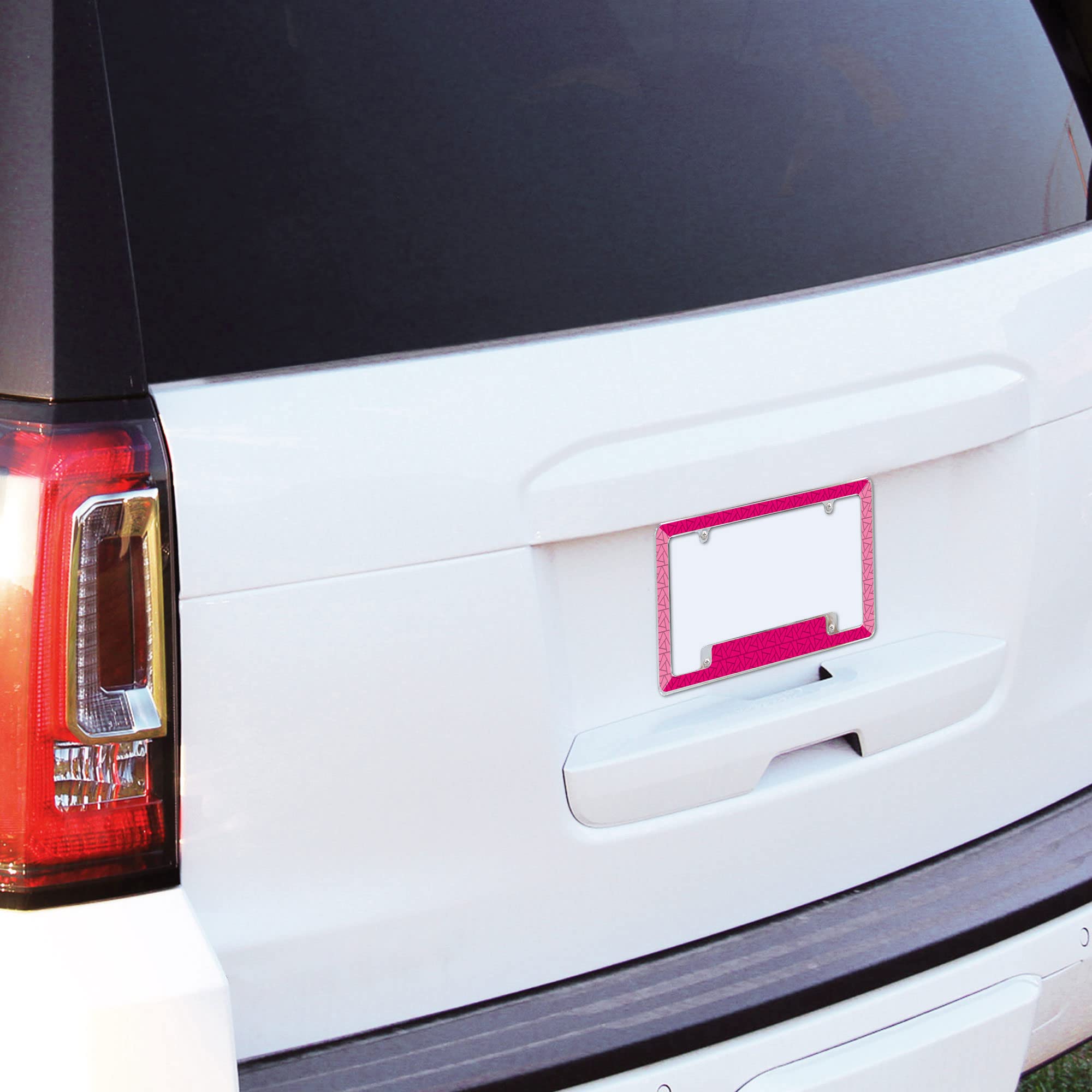 Rico Industries Pink Geometric Pattern All Over Automotive License Plate Frame for Car/Truck/SUV (12 x 6)