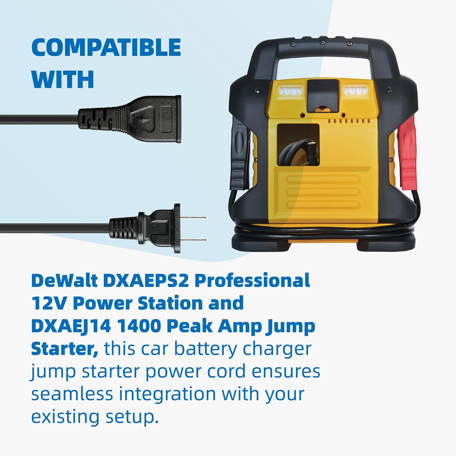 Xinxinlin 2-Prong AC Power Cord for DeWalt DXAEJ14 Car Jump Starter, 120V 60Hz, Black, 13W Charger Cable