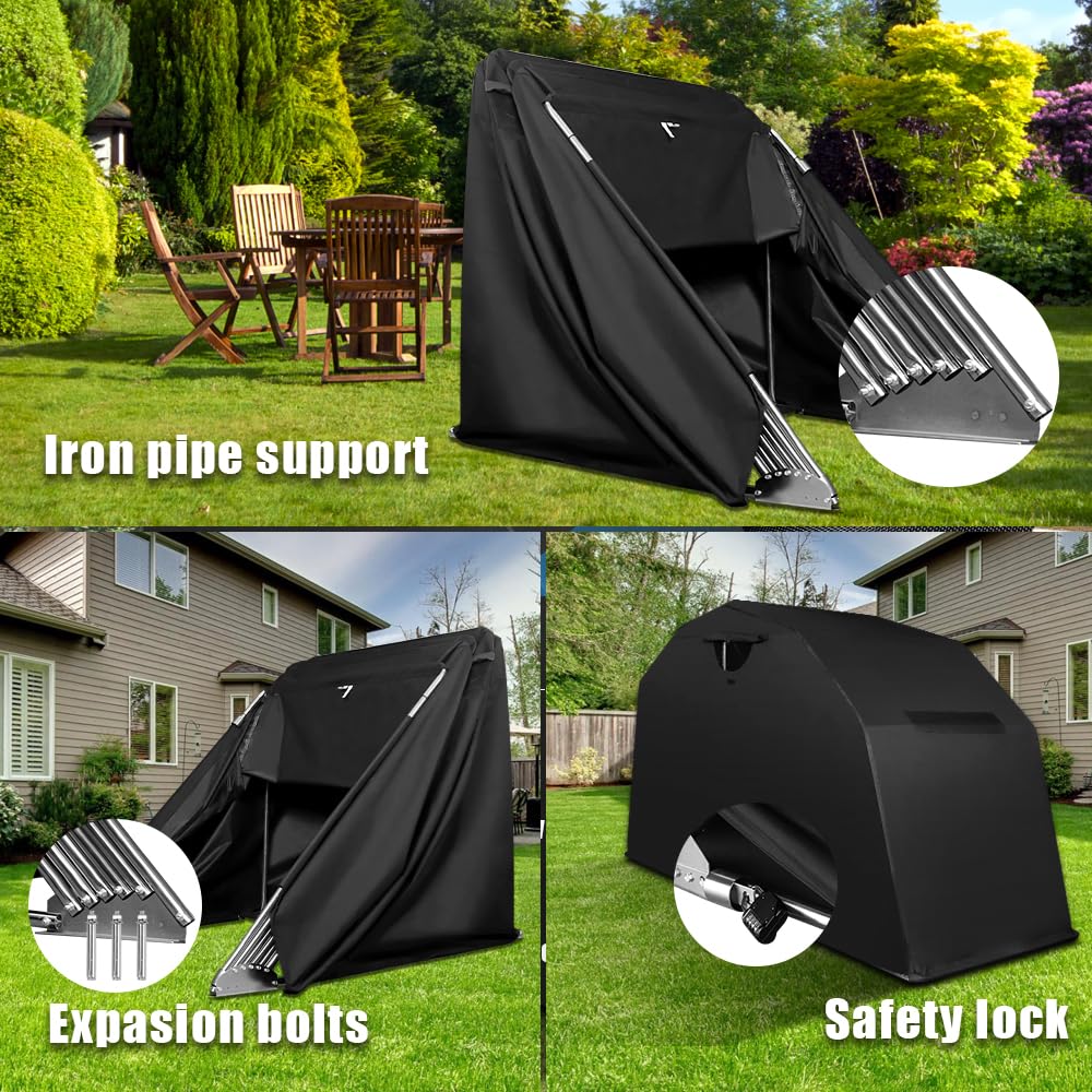 PROEZE Heavy Duty Motorcycle Shelter - Waterproof Outdoor Tent, 106.3"x41.3"x61.1", Black, Heavy-Duty Steel Frame