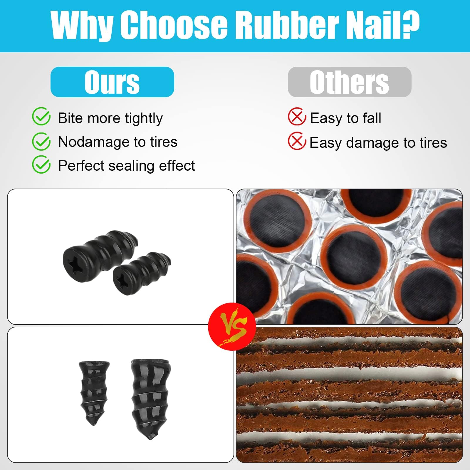 Linkstyle 60Pcs Tire Plug Kit, Tire Repair Rubber Nails, Vacuum Tyre Repair Screws Fast Repair Kits, For Car Motorcycle Truck At